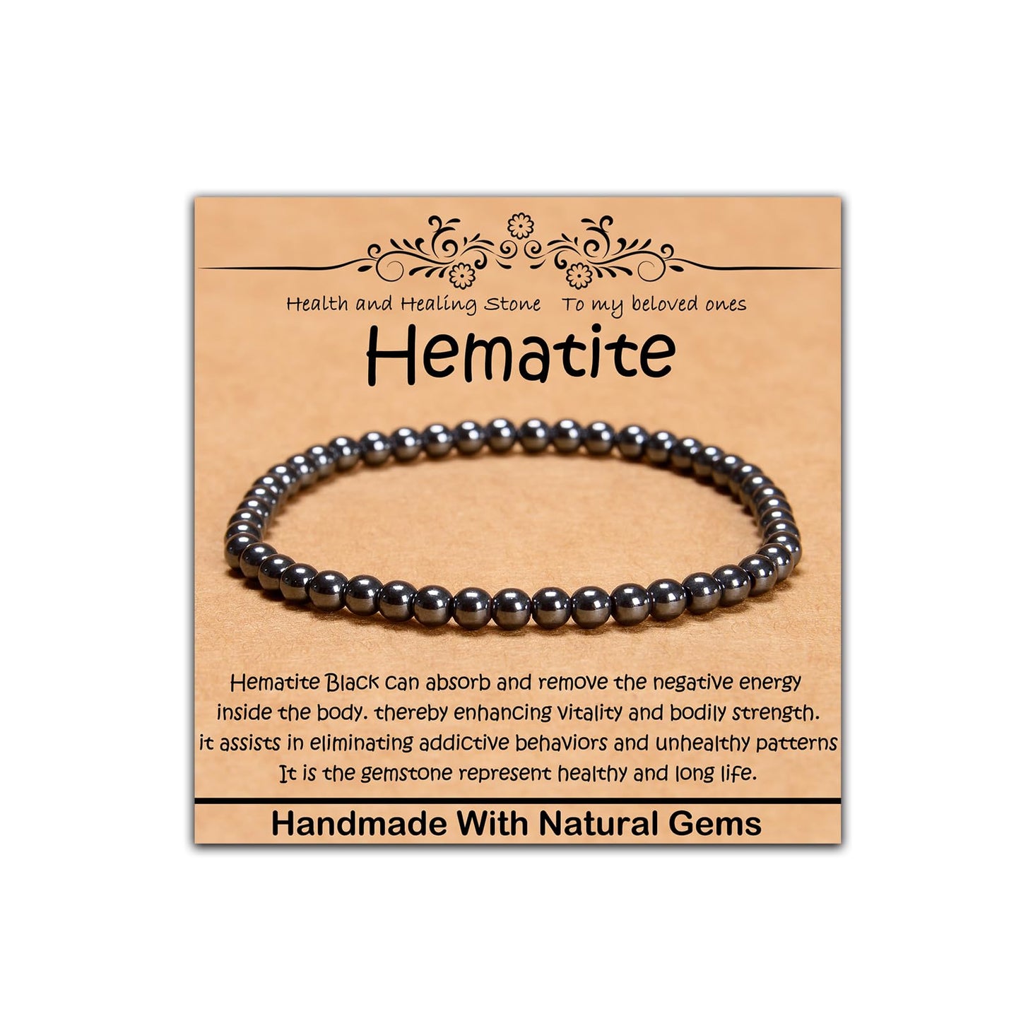 CHCCOYE 4mm Natural Healing Gemstone Bracelet Handmade Yoga Stretch Elastic Bracelet Stress Relief Crystal Jewelry for Men and Women (4mm, Hematite)