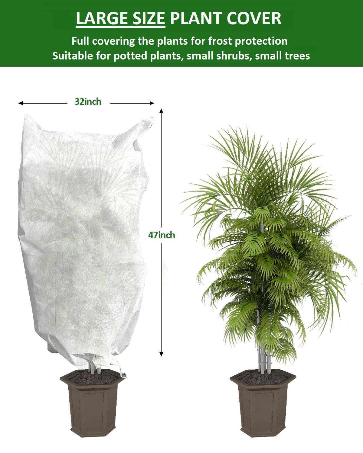 EAONE 12 Pack Plant Covers Freeze Protection, 32x47'' Winter Frosts Cloth for Outdoor Plants, Reusable Frost Blankets Drawstring Bags for Cold Freeze Sun Protection Bird Insect Prevention,White