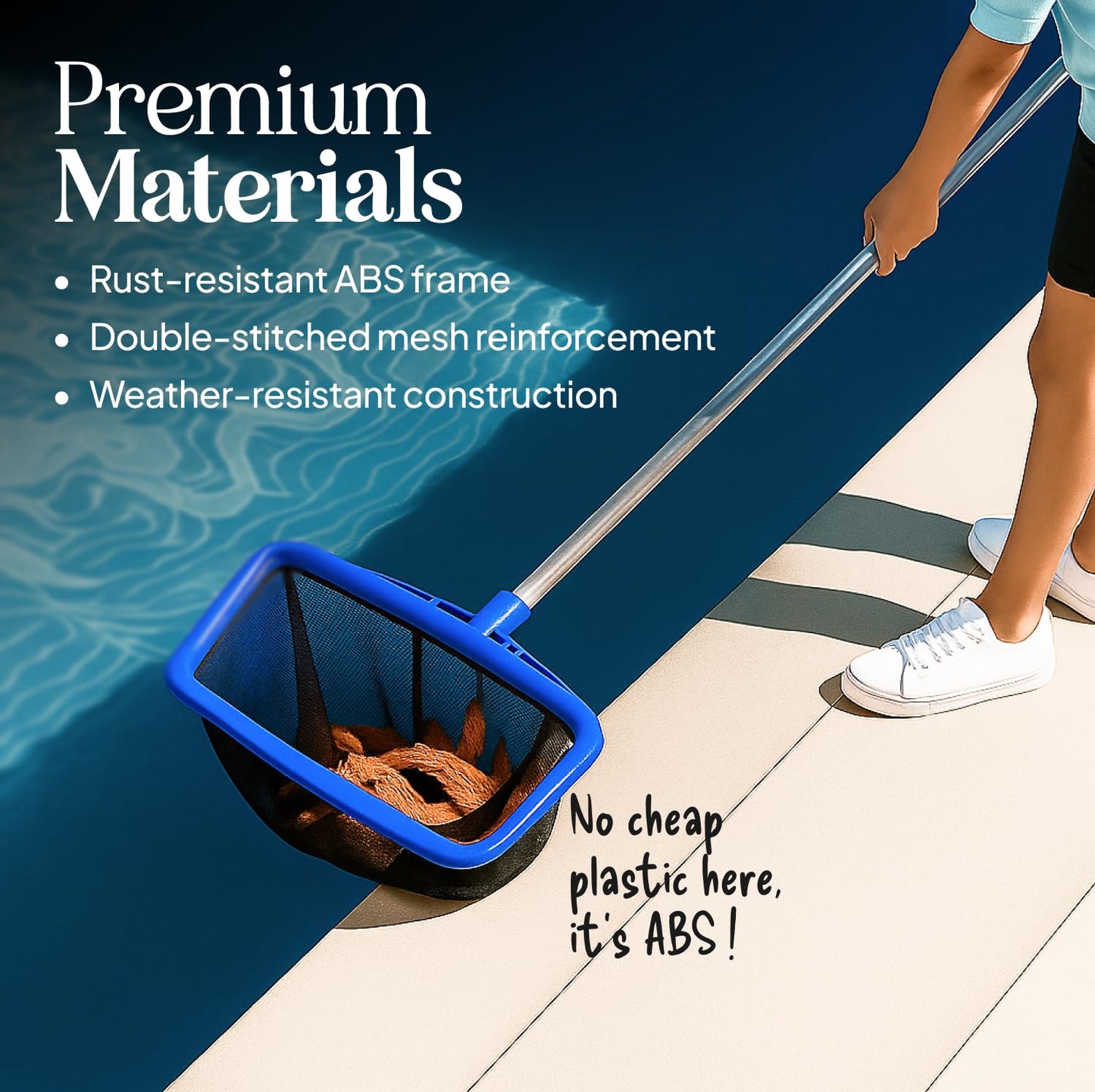 Pool Skimmer Net for Cleaning – Heavy Duty Deep Mesh Pool Net Skimmer - Fine Leaf Rake Net for Swimming Pools, Ponds - Strong Frame - Fits Standard Pool Poles (Net Only, No Pole)