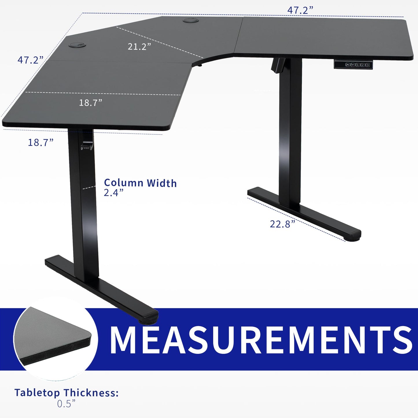 VIVO Electric Corner L-Shaped 47 x 47 in Standing Desk, Memory Height Adjustment, Black Top Black Frame, DESK-E1L94B