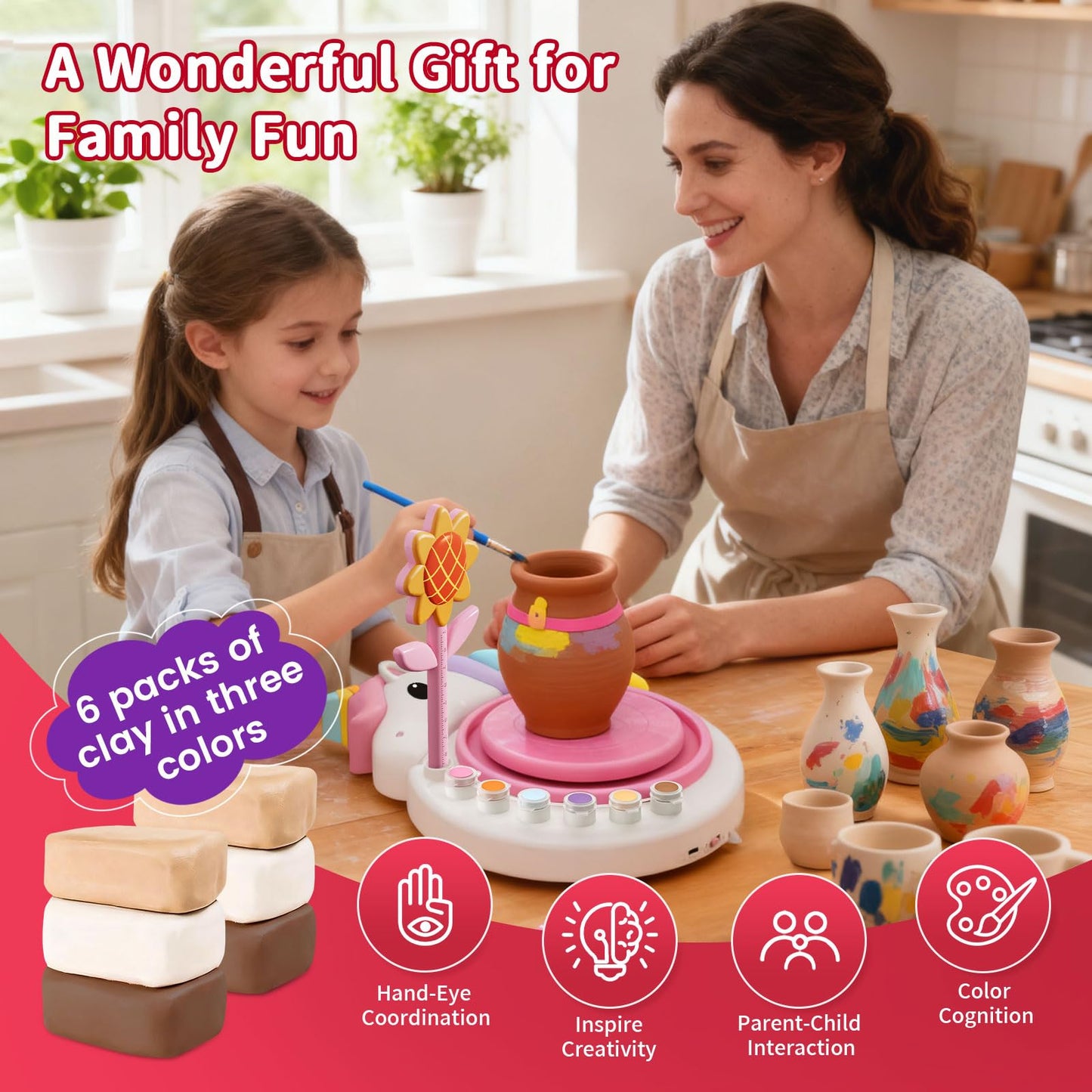 Oeasic Unicorn Pottery Wheel for Kids, Arts and Crafts for Kids Ages 8-12, PotteryCraft Kit with Clay, Art Supplies for Kids Birthday Christmas Gift for 6 7 8 9 10 11 12+