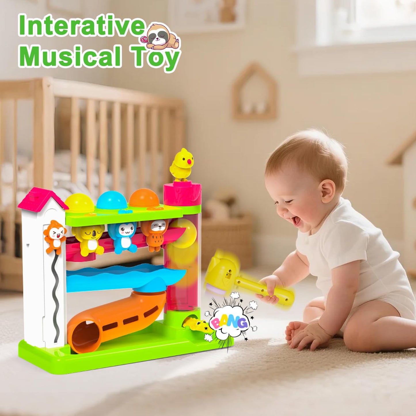 VOILBTOY Musical Toy for 0-1-2 Year Old Girls and Boys - Ball Drop Toy & Butterfly Toy