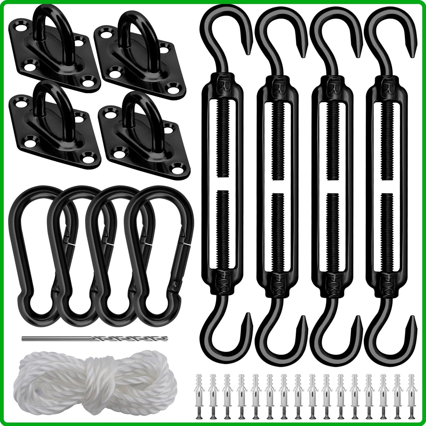 Sun Shade Sail Hardware Kit 6 Inch Heavy Duty 304 Stainless Set for Triangle Rectangle Sun Shade Sail Installation, Awning Attachment Set for Patio, Garden Outdoors Sun Protection Rainshield (46 Pcs)