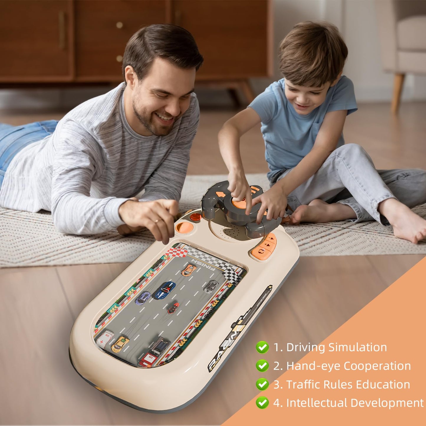 Musical Steering Wheel Racing Car Toy,Racing Adventure Car Steering Wheel for Kids, Toddler Driving Simulator with Lights & Sounds - Educational Race Car Game for Boys & Girls - Birthday Gift