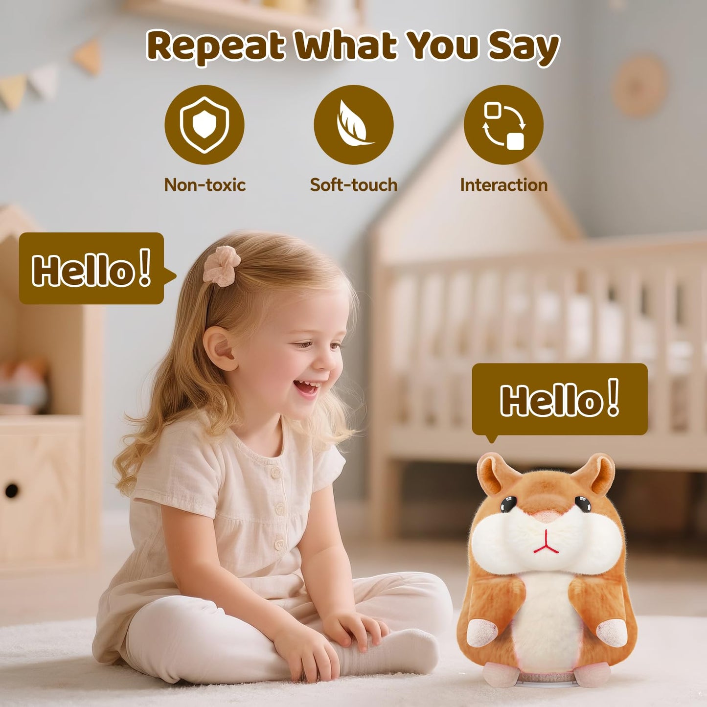 SANJOIN Kids Toddler Toys for Ages 2-4, Talking Hamster Repeats What You Say for Boys Girls, Interactive Plush Repeating Toy Gifts for 2 3 4 5 6 8 Year Old Boy Girl Birthday Gift (Brown)