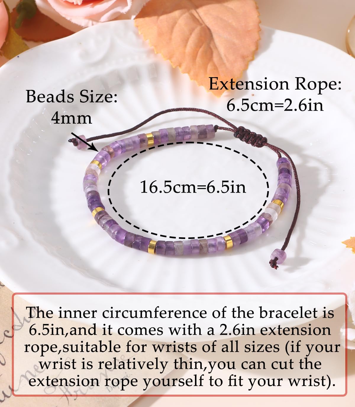 CASDAN Natural Crystal Healing Beaded Bracelet for Women Natural Stone Adjustable Braided Rope Bracelets Spiritual Inspirational Gifts Bracelets