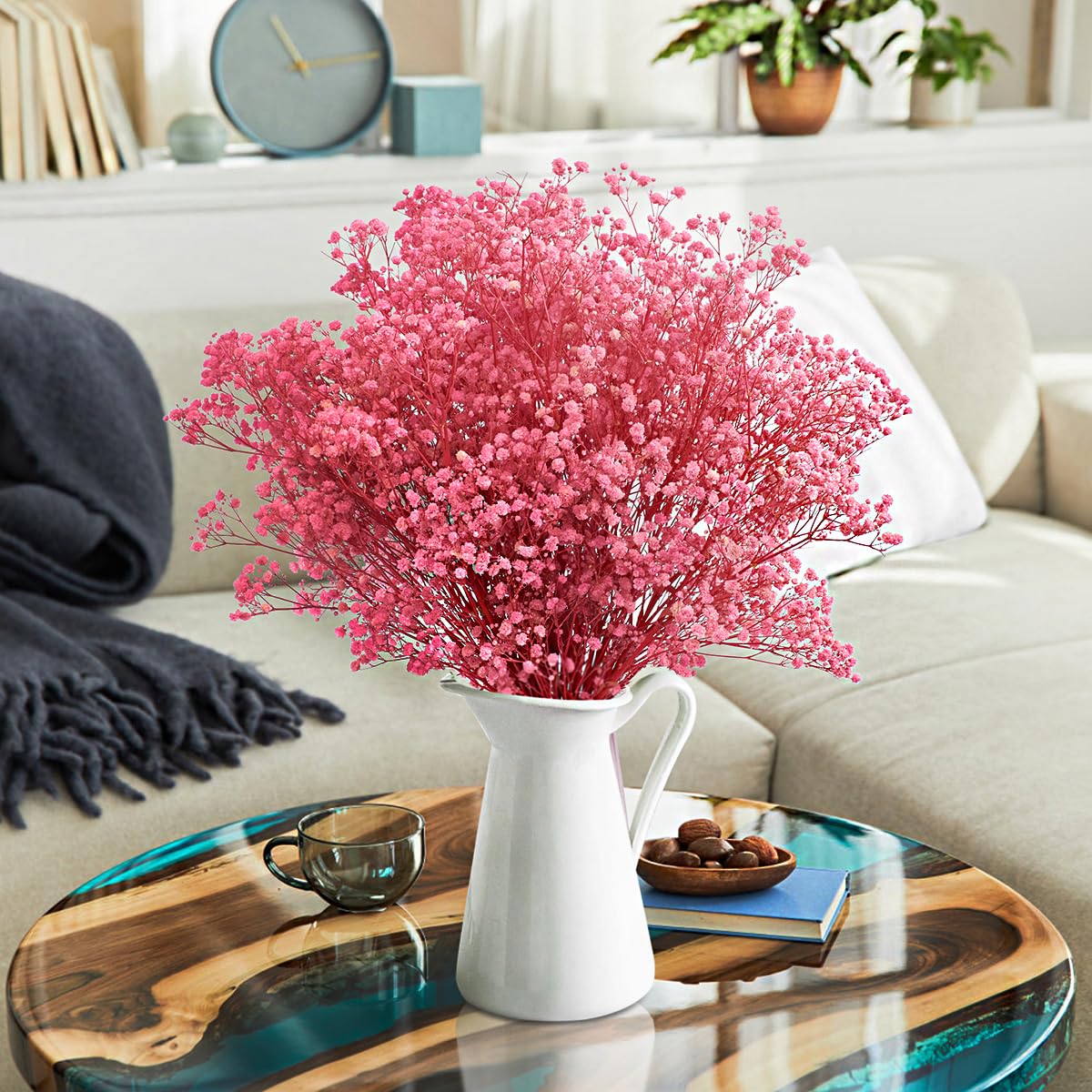 Gipizi Dried Baby's Breath Flowers Pink, 17inch Dried Natural Flowers Babys Breath Bulk with 3000 Buds, Real Dry Gypsophila for Wedding, Party, Wreath Floral DIY, Home Decor