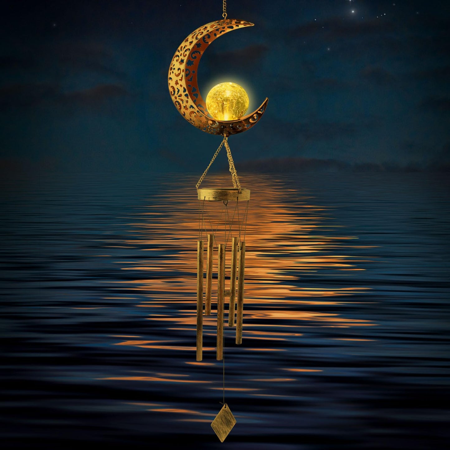 Solar Moon Wind Chimes for Outside Unique Birthday Mom Gifts for Women Mom Grandma Crackle Glass Ball LED Wind Chimes Solar Lights Outdoor Decor Light for Garden Patio Yard