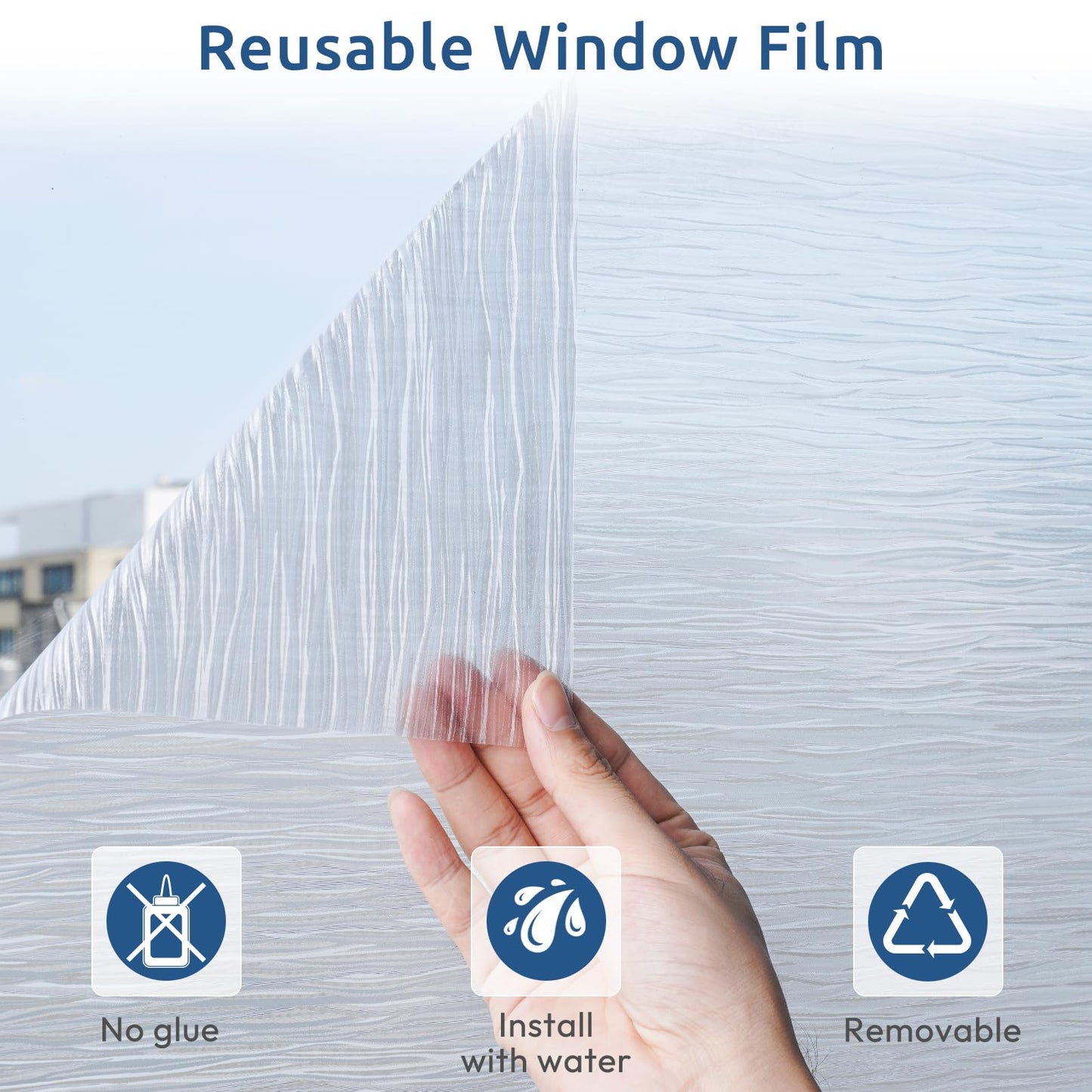 rabbitgoo Window Privacy Film Frosted Glass Film Removable Vinyl Door Coverings UV Blocking Decorative Static Cling Non-Adhesive Window Clings Sticker for Home Decor, 23.6 x 118.1 Inches