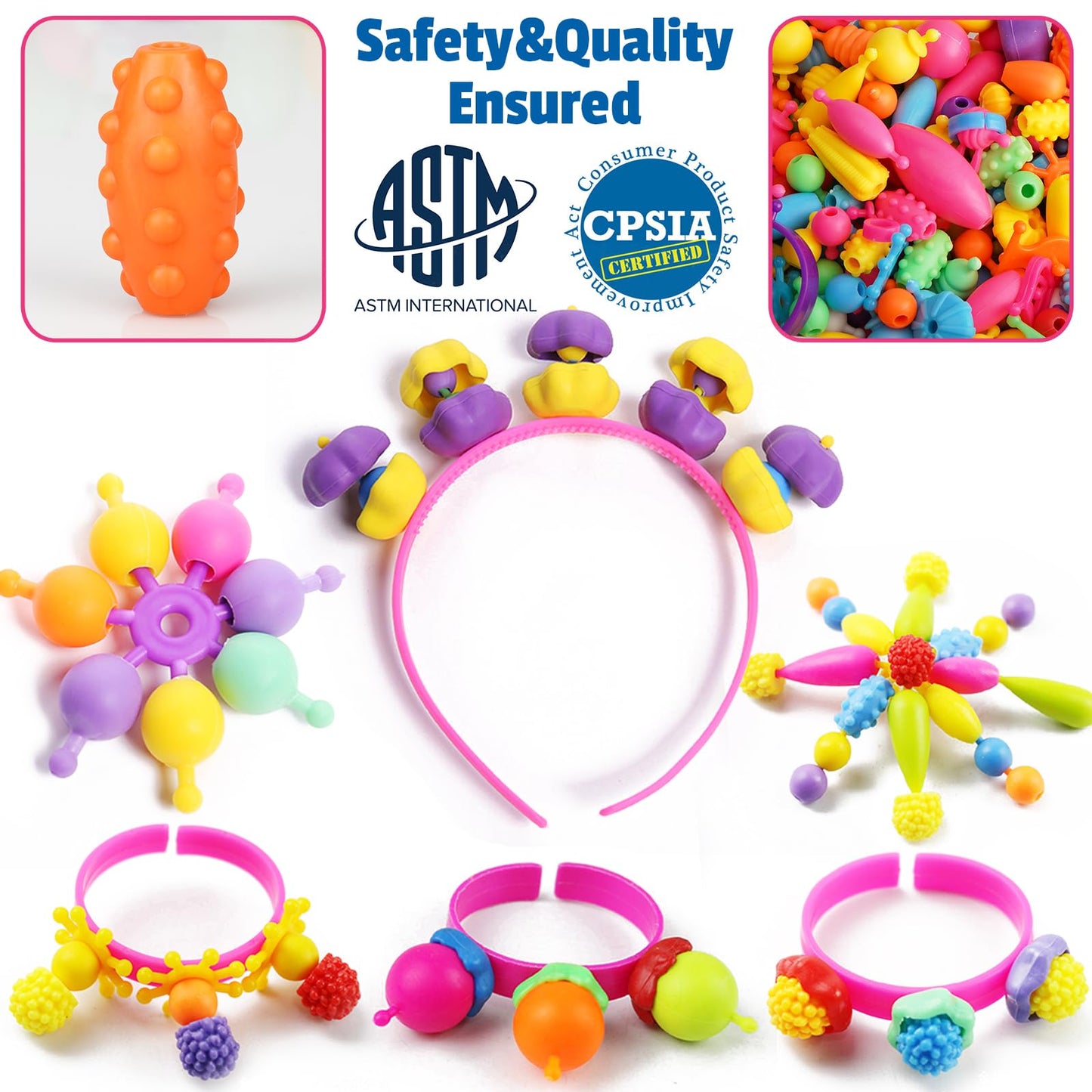 FUNZBO 520+ Snap Pop Beads - Jewelry Making Beads Charms Style Craft Kit, Arts and Crafts for Kids Ages 4-8, Toys for 3 4 5 6 7 Years Old Girls Birthday Gifts Ideas, Bracelet Necklace Ring for Girls