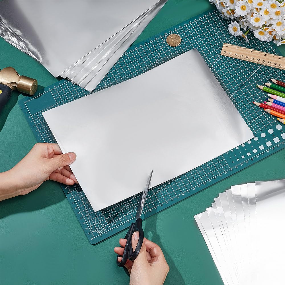 OLYCRAFT 30 Sheets Aluminum Metal Crafts 11.8x7.9 Inch Double-Sided Silver Art Metal Foil Sheets 0.1mm Thick Tinfoil Flashing Metals Sheet for Painting Engraving and Embossing Art Project DIY Crafts
