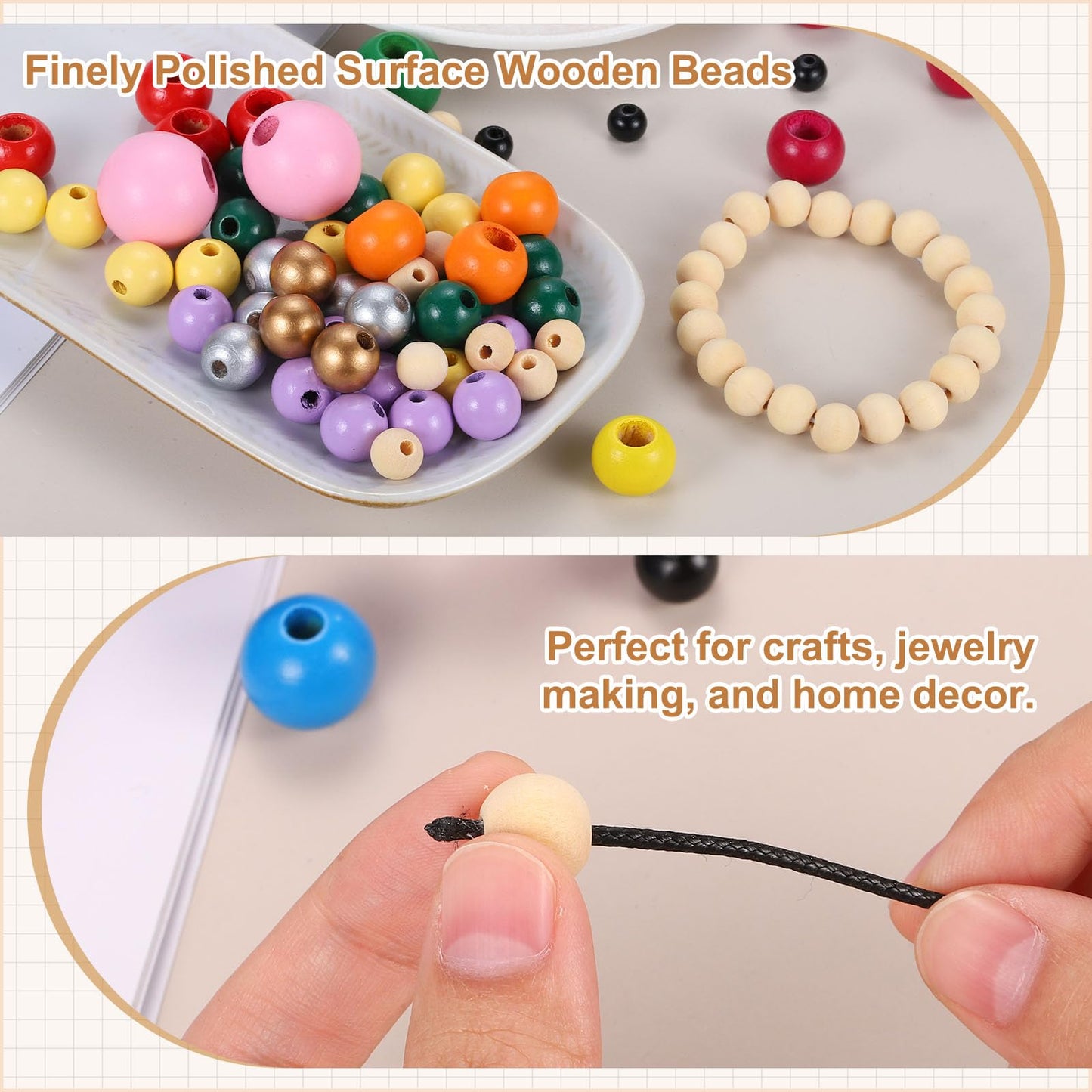 PATIKIL 300pcs 14mm Beige Natural Wood Beads with 4mm Hole Unfinished Round Wooden Loose Spacer Balls Bulk for DIY Crafts Garland Macrame Farmhouse Decor Jewelry Making