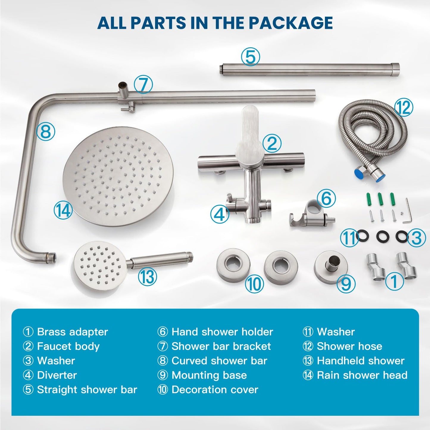 gotonovo SUS304 Outdoor Shower Fixture High Pressure Shower System Combo Wall Mount 2 Dual Function Shower Faucet Set Round Handheld Spray Brushed Nickel Single Handle