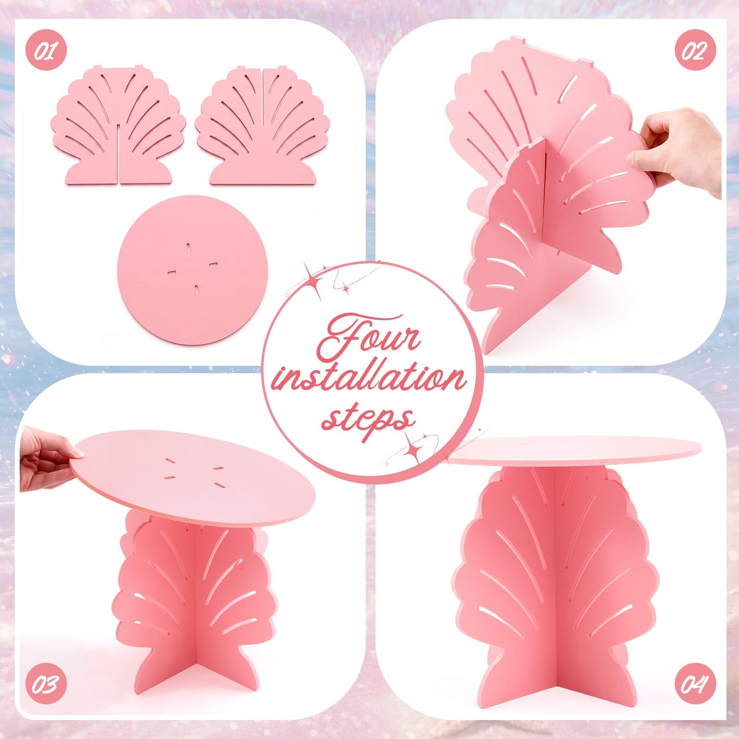Lallisa 12" Shell Shaped Cake Stand Pink 3D Ocean-themed Party Decorations with Scalloped Base PVC Dessert Holder Centerpieces for Wedding, Birthday, Baby Shower & Tea Party Ocean-themed Supplies