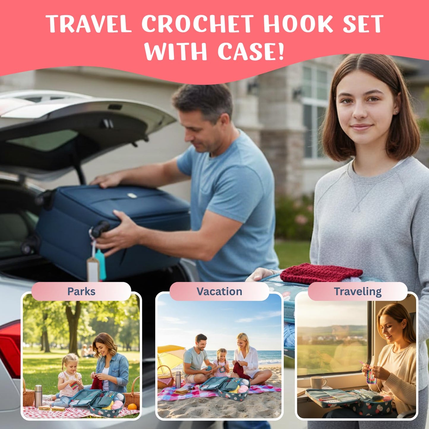 Crochet Kit for Beginners Adults & Kids | 52pcs Crochet Hooks Set with Yarn, Ergonomic Crochet Needles & Storage Case | Perfect Crochet Starter Kit for Travel, Knitting Supplies & DIY Crafts Gift