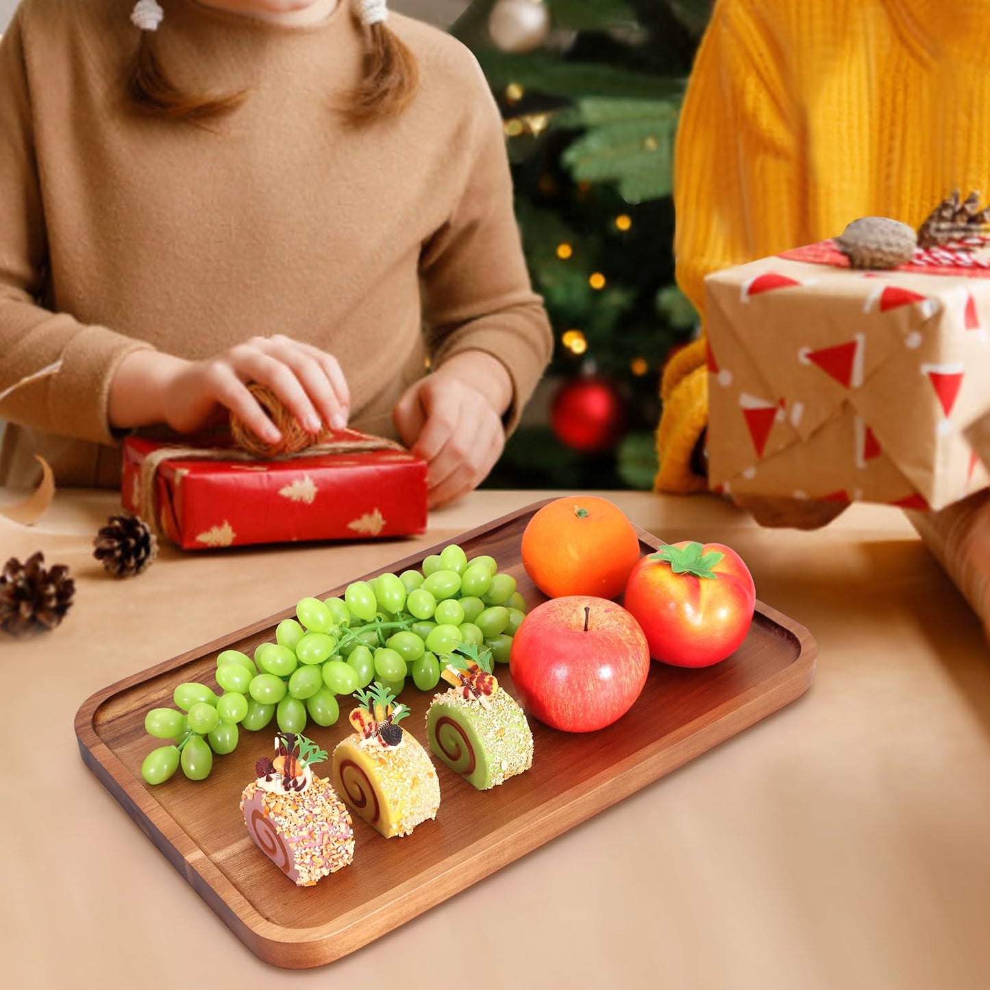 Large Serving Platters Wooden Charcuterie Boards for Party Food Dish Rectangle Acacia Wood Trays Home Decor Cheese Board Snack Appetizer Plates Rectangular Kitchen Dinner Platter Cookie Dessert Tray