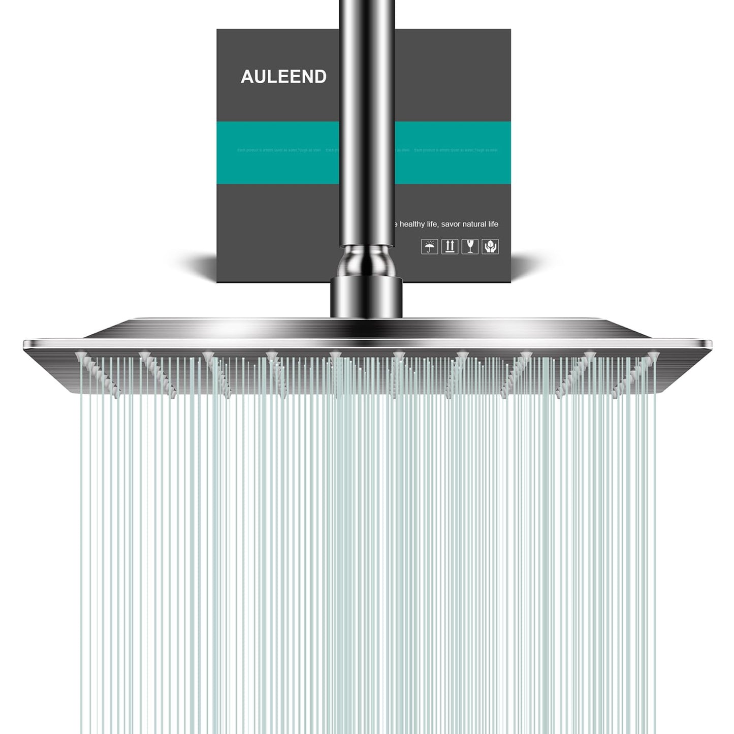 AULEEND Square Rain Shower Head, High Flow Stainless Steel,Work with any decorative style，All Metal Rainfall Shower Head (Brushed Nickel, 10)