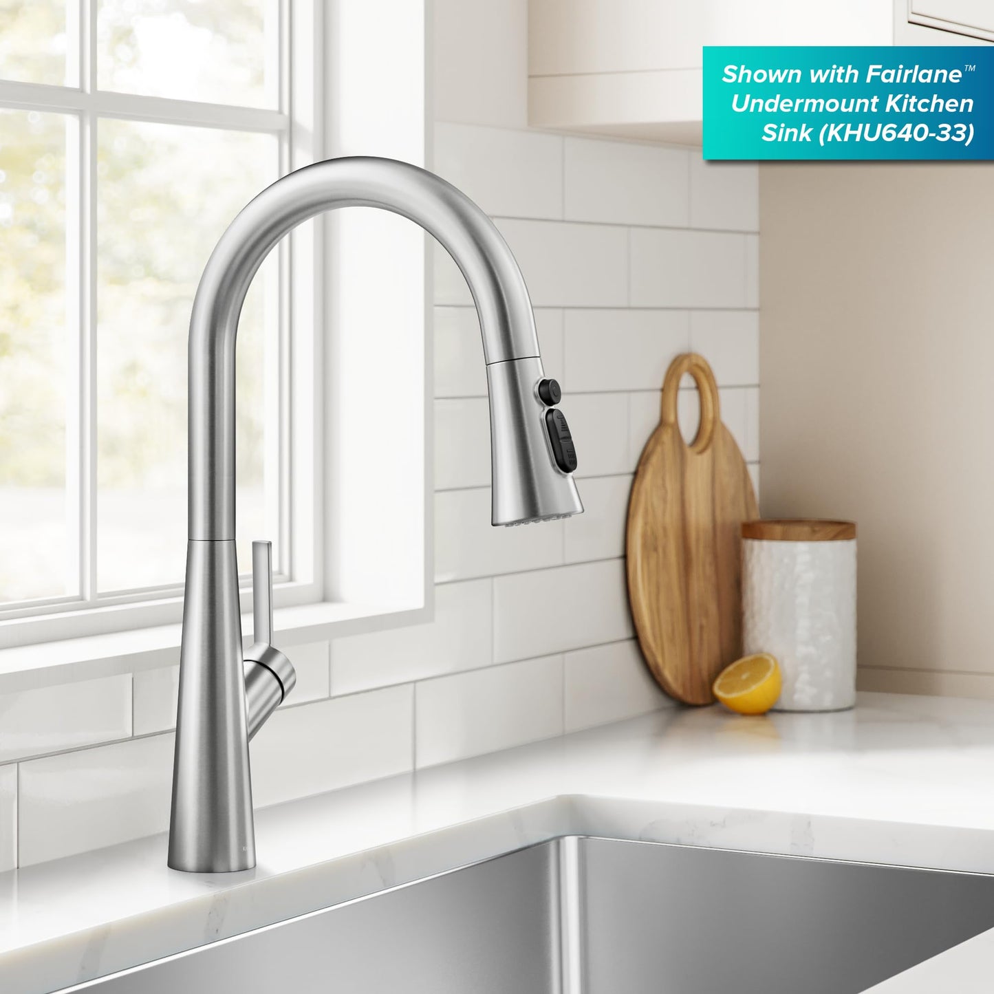 KRAUS Odelia 4-Function Single Handle Pull Down Kitchen Faucet in Spot-Free Stainless Steel with CleanSweep Blade Spray, KPF-3220SFS