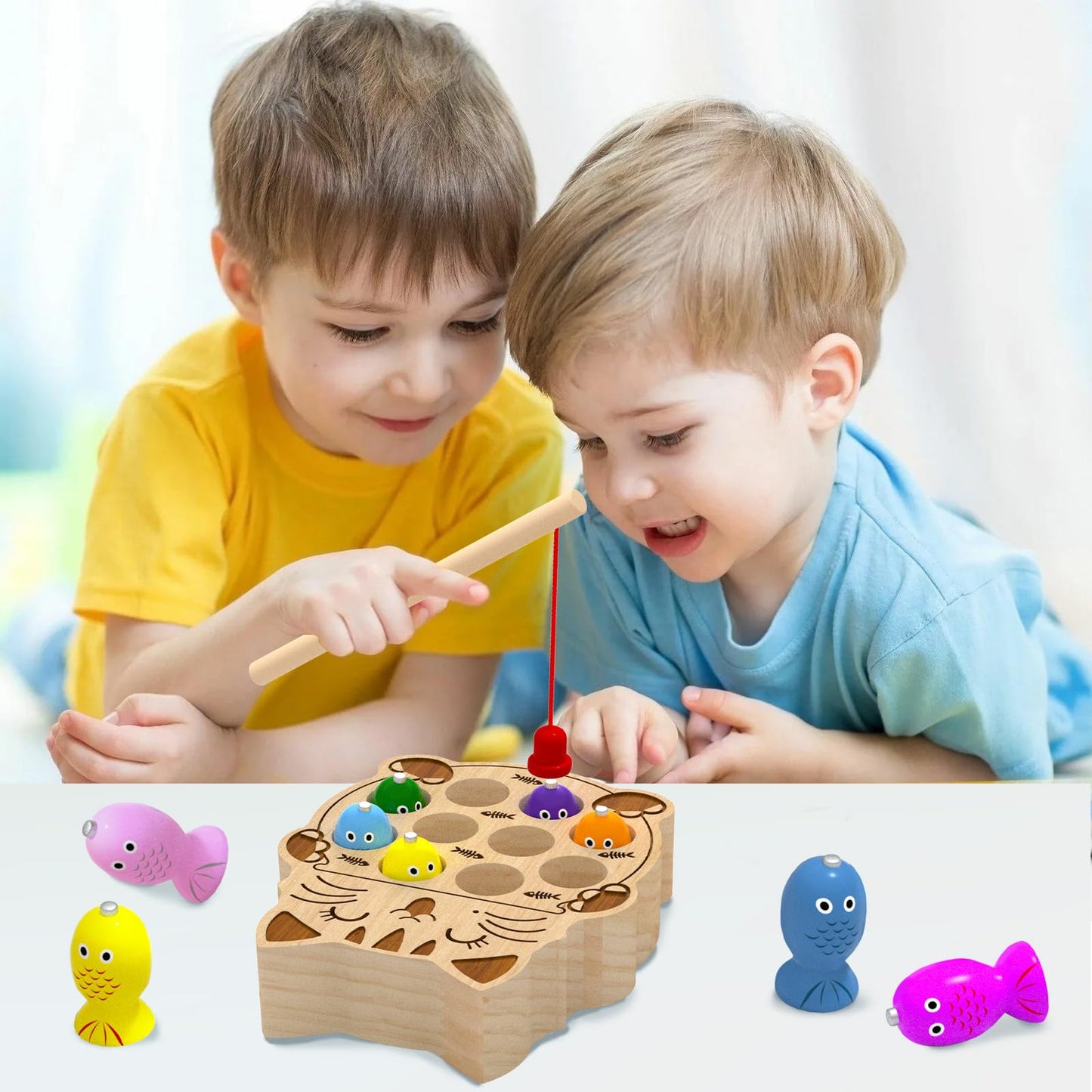 edutree Wooden Magnetic Fishing Game for Toddlers 2-4, Montessori Sensory Busy Board Educational Learning Fine Motor Skills Toys for 2 3 4 Years Old Boys Girls