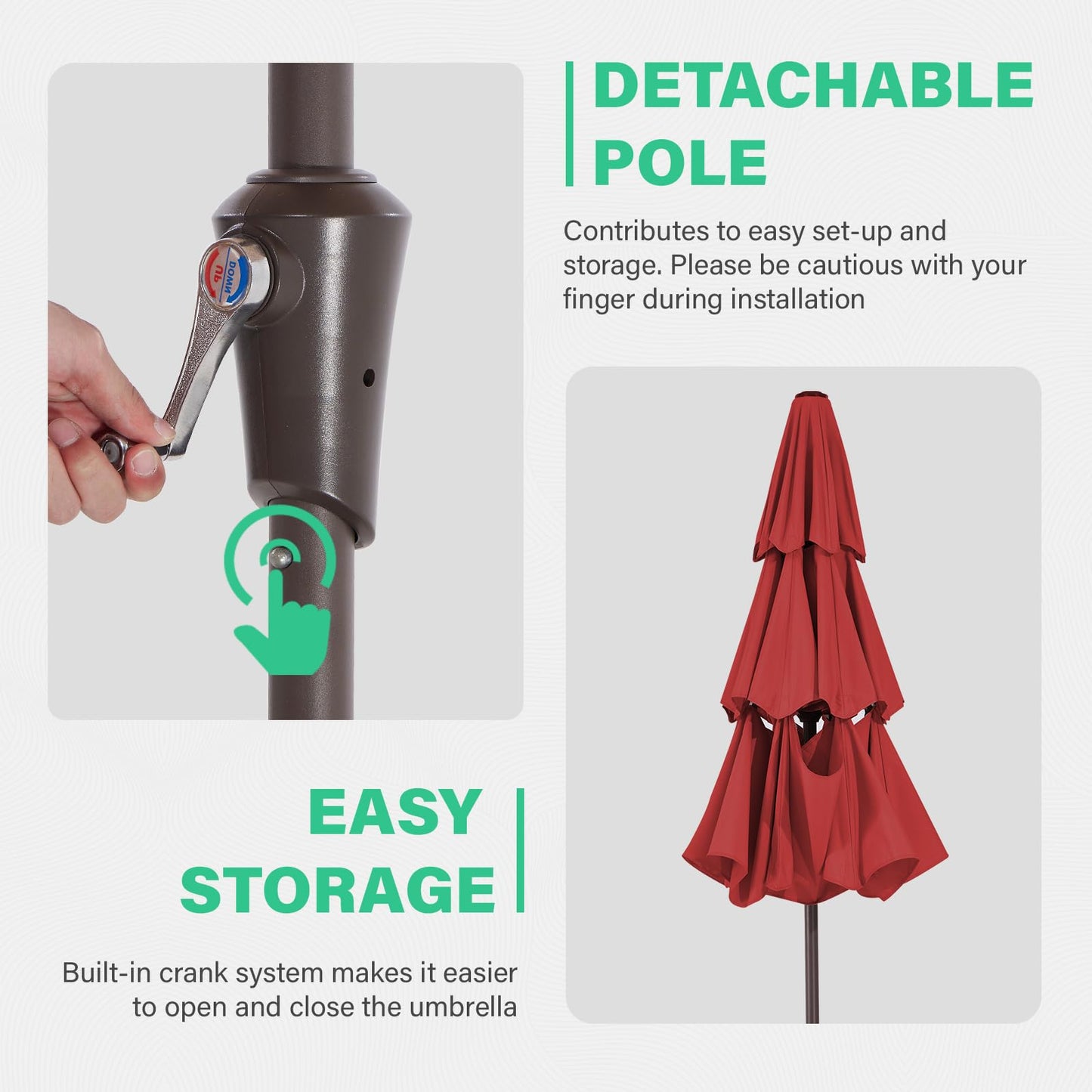 JEAREY 9FT 3 Tier Patio Umbrella Outdoor Market Umbrella Table Umbrellas with 8 Ribs 1.5 Pole Push Button Tilt and Crank UV Protection for Garden,Red