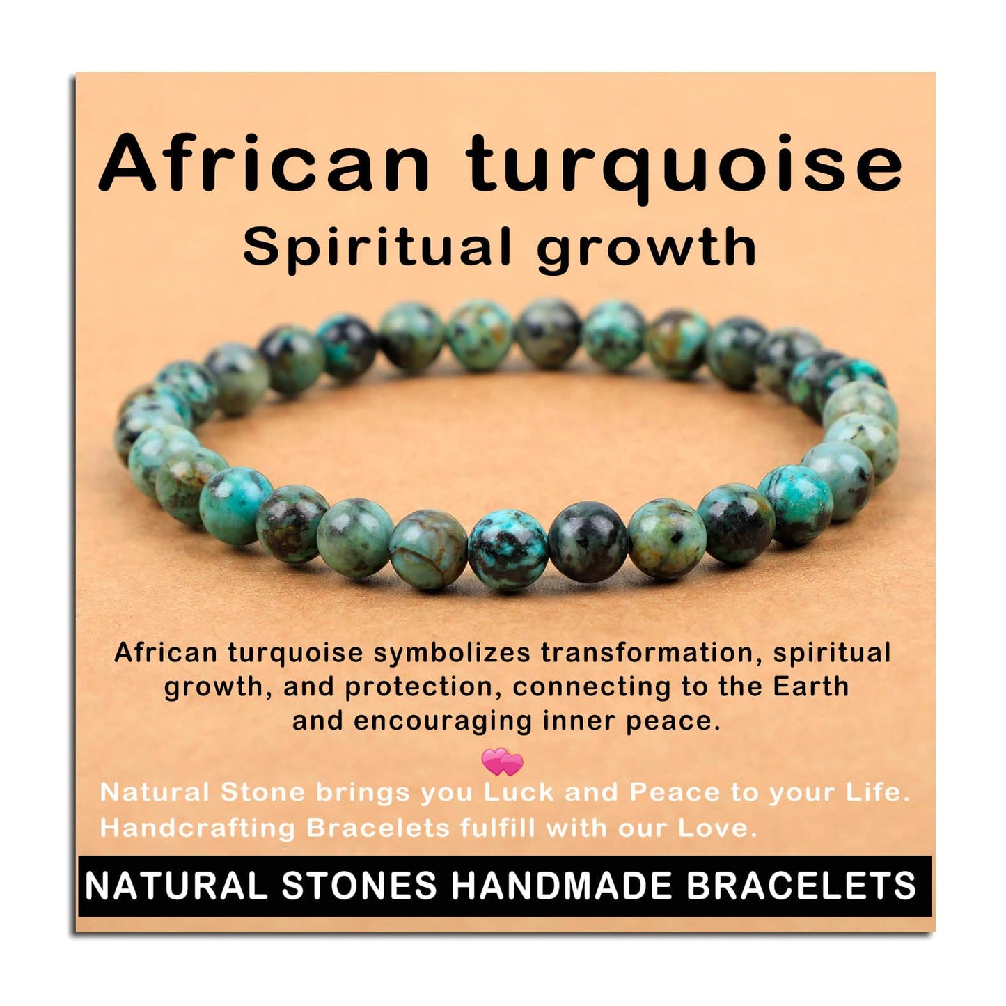 AD Beads Handmade Gemstone Stretch Elastic Bracelet Crystal Healing Reiki Nature's Beauty and Spiritual Essence Unisex (6mm, African Turquoise (Spiritual Growth))