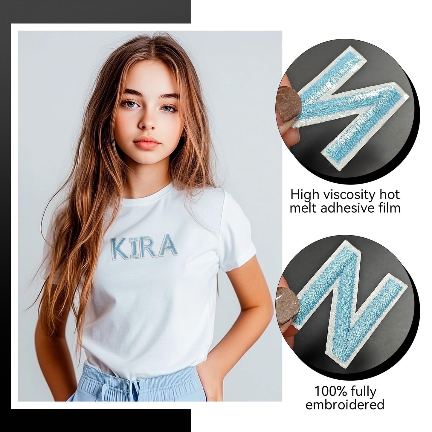 GYGYL 104 Pieces Iron on Letter Patches, Embroidered A-Z Letter Patches for Clothes, Dress, Hat, Socks, Jeans, DIY Accessories-1.5 Inch Light Blue