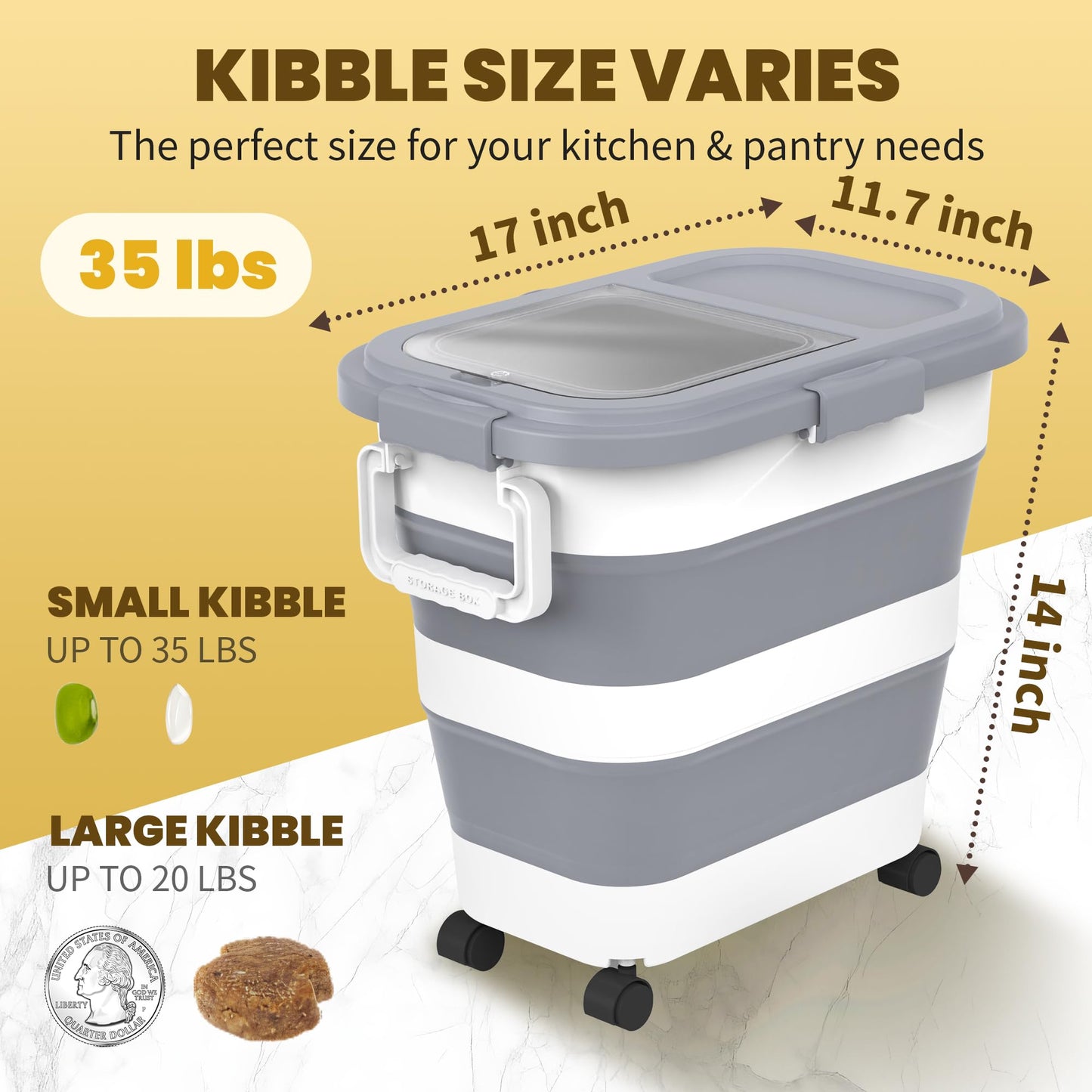 HOYTAMDA 25-35Lbs Rice Container,Collapsible Airtight Food Storage Containers with Wheels,Handle,Rice Storage Container with Small Bin and Scoop,Rice Dispenser for Flour Sugar Cereal Grain Dog Cat