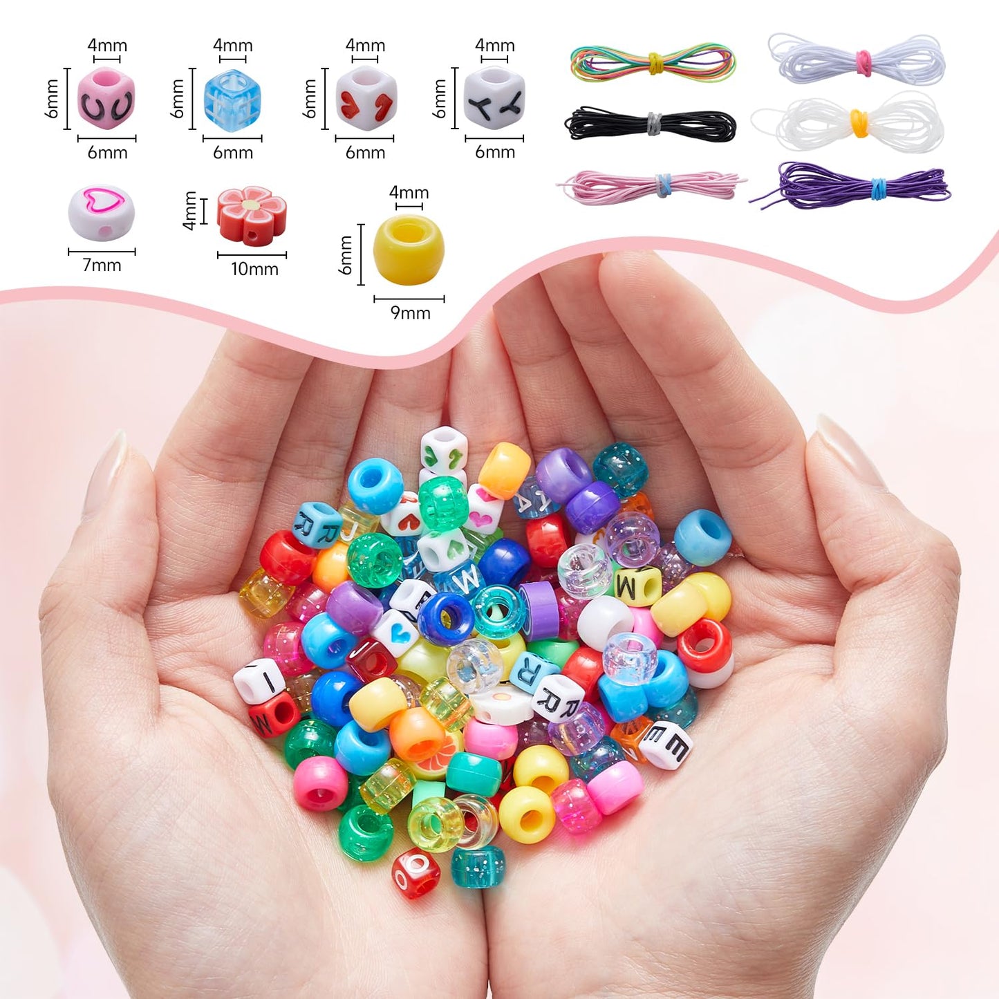 INSCRAFT 1200PCS Bracelet Making Kit, 24 Colors Pony Rainbow Kandi Beads, Friendship Bracelet Kit with Elastic Strings for Jewelry Making, Craft Gifts for Girls Adults