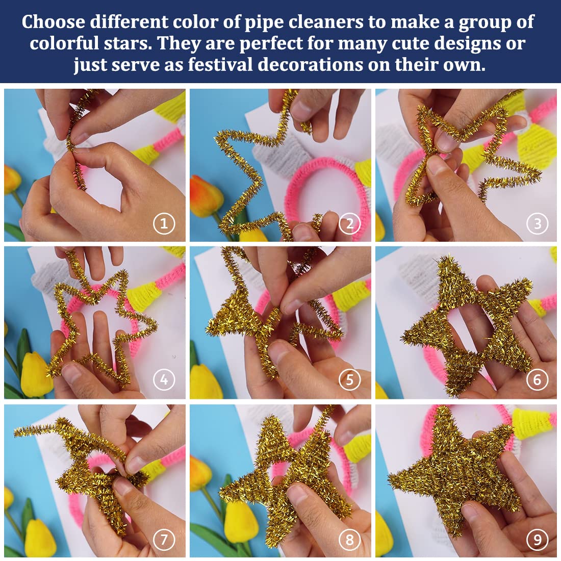 Pipe Cleaners, Pipe Cleaners Craft, Arts and Crafts, Crafts, Craft Supplies, Art Supplies (500 Golden Glitter Pipe Cleaners)…