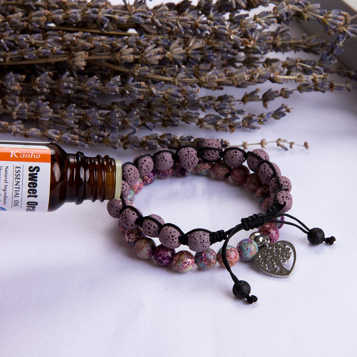 Bivei Life Tree Bracelet - Lava Stone Essential Oil Gemstone Beaded Yoga Meditation Regalite Stone Beach Charm Bracelet Set(Purple)