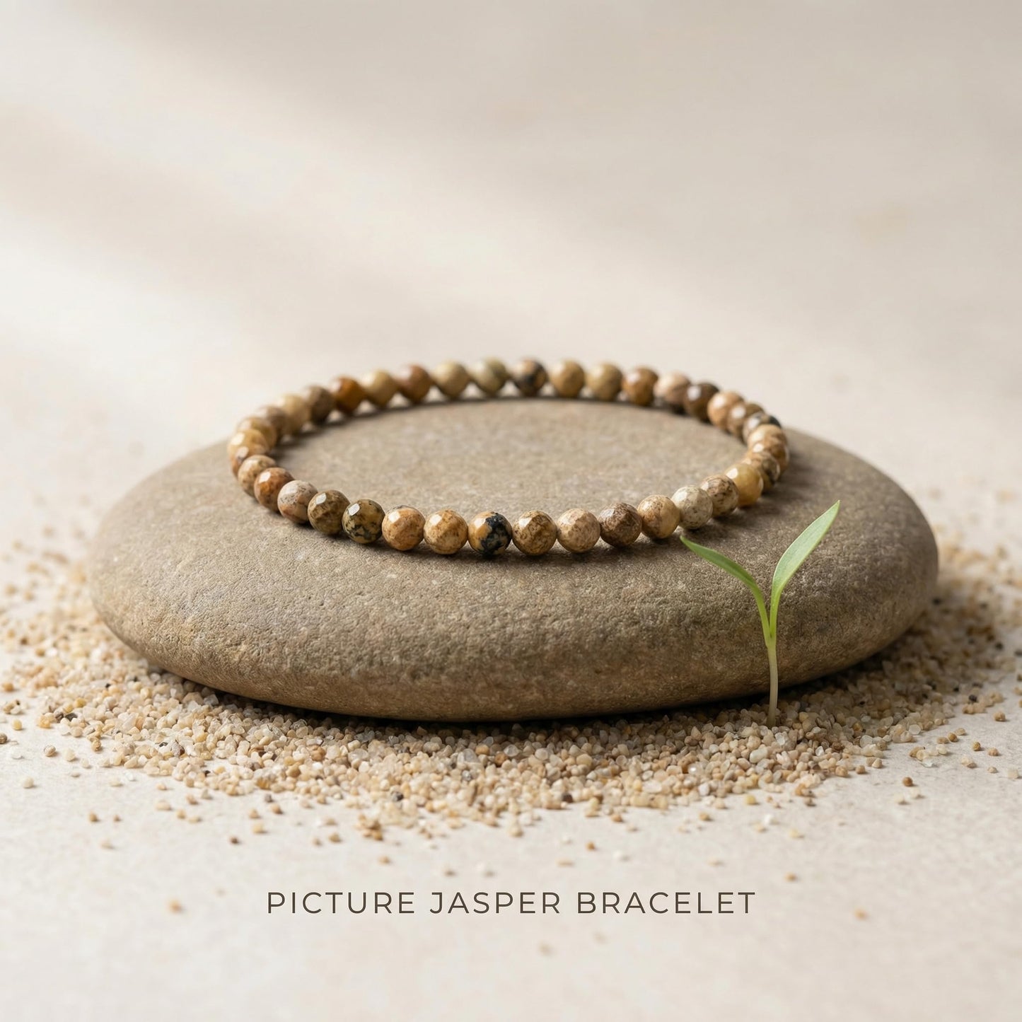 Angelstones Natural Picture Jasper Gemstone Small Beaded Stretch Bracelet, 4mm Faceted Round Beads, Crystal Healing Bracelet for Women
