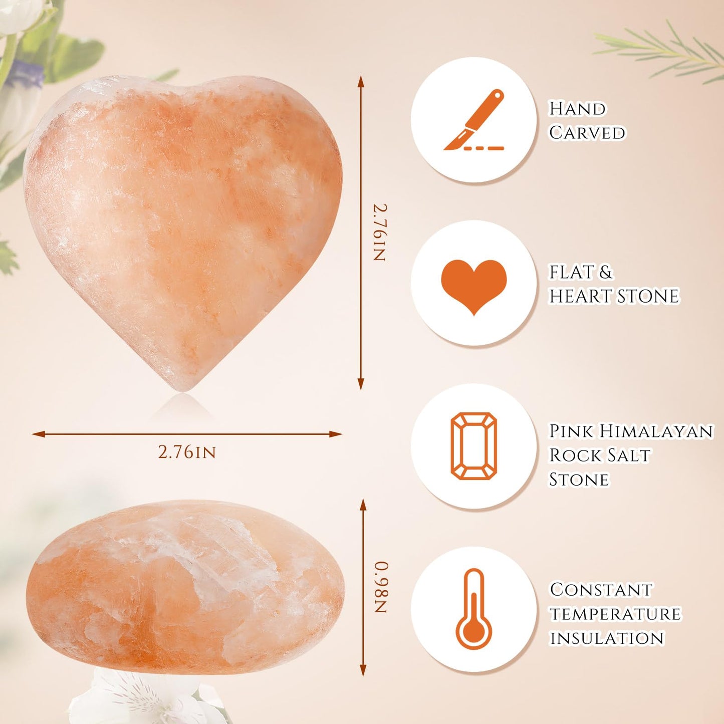 Swiffen 10 Pcs Heart Massage Stones, Pink Crystal Himalayan Salt Stones Hot Hand-Carved Rocks for Massage Therapy Home Spa Deodorant and Salt and Sugar Scrubs, 2.7 x 2.7 x 1
