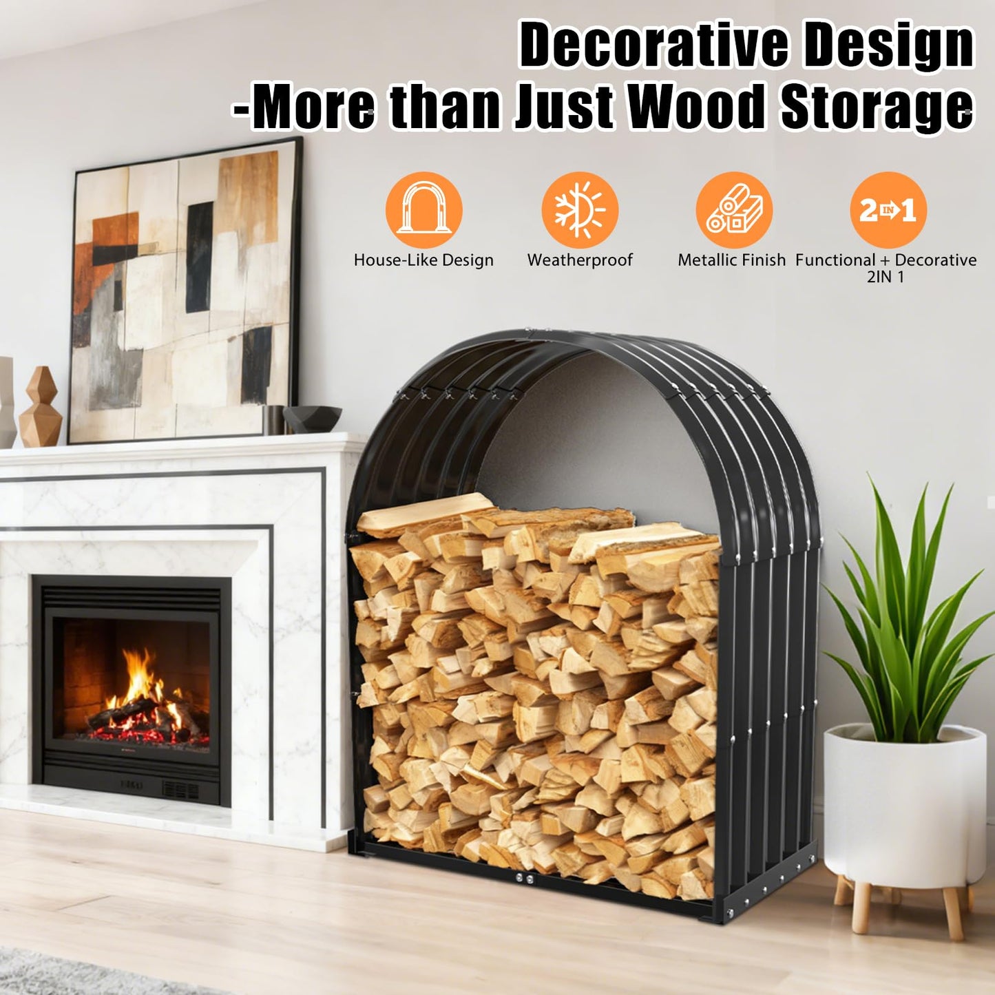 XGMDD Heavy Duty Firewood Rack with Top Cover, Outdoor Indoor Use, 700 LBS Capacity, Waterproof Galvanized Steel Fire Log Holder for Fireplace,Patio, Stylish Metal Fire Wood Storage Organizer Racks