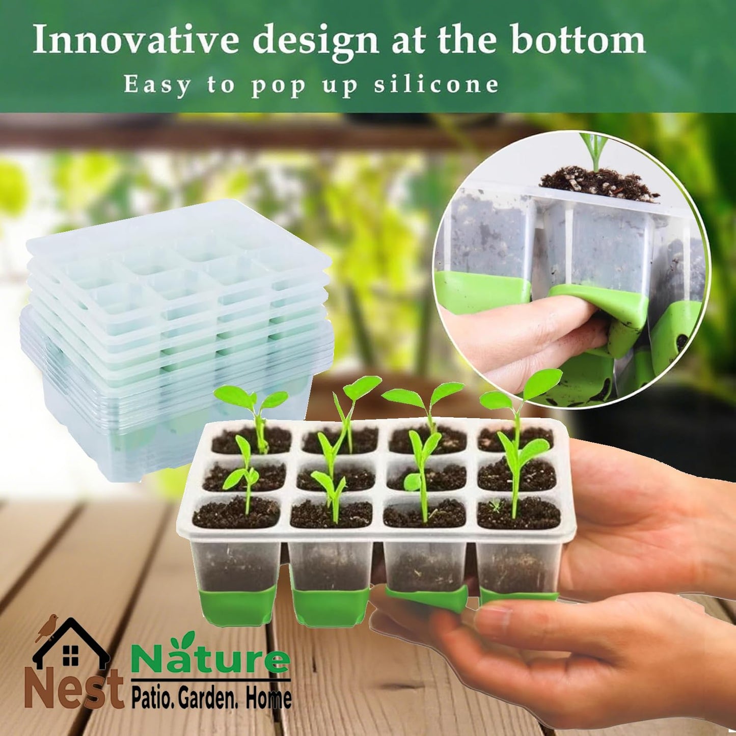 5-Pack Reusable Silicone Seed Starter Kit,Reusable 60Cell Seed Starter Trays with Easy Push-Out Design,Foldable Design for Easy Transplanting,Indoor Gardening Supplies for Vegetables, Flowers & Herbs