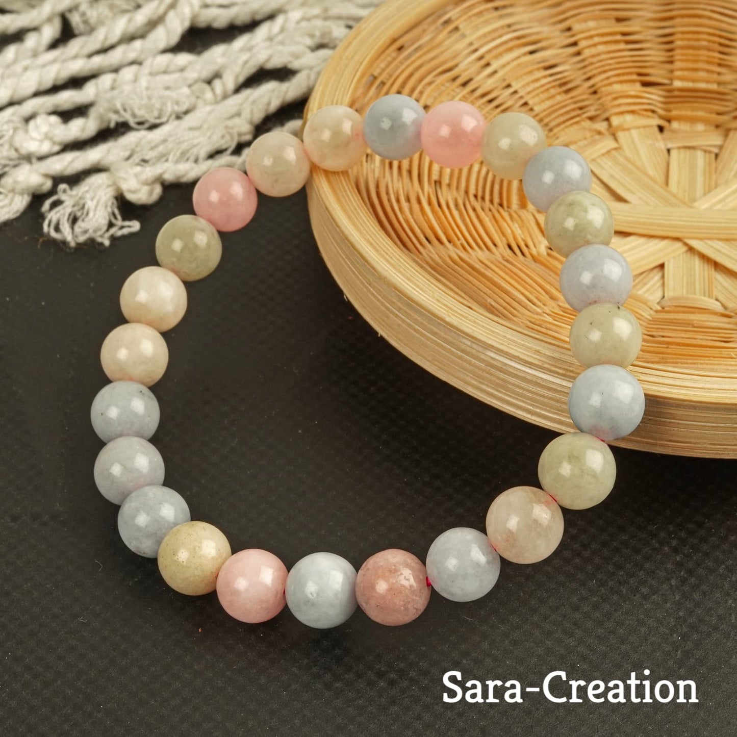 sara creation Aquamarine Stone Bead Bracelet - Adjustable Natural Gemstone Bracelets - Healing For Girl Women Men