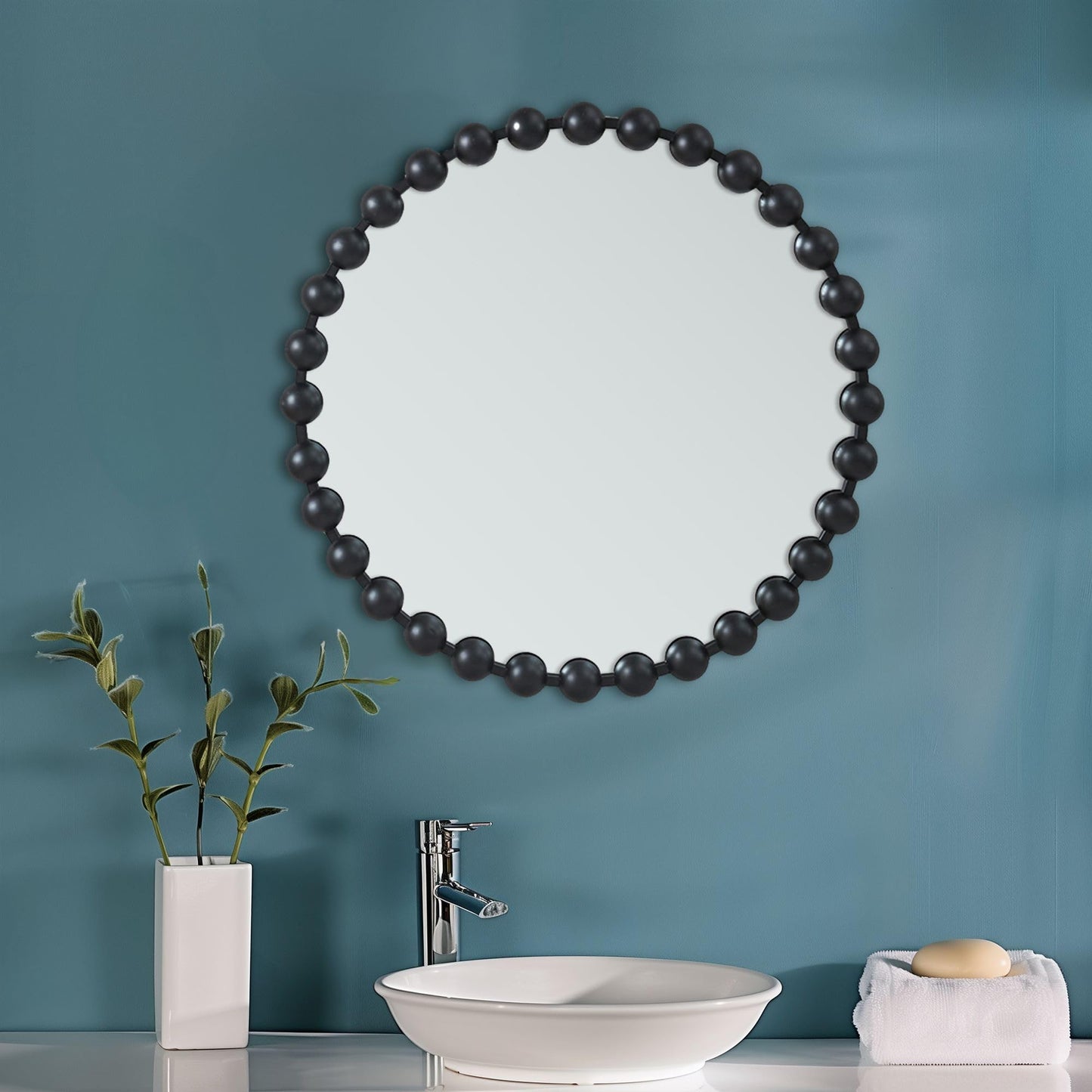 Madison Park Round Mirror, Metal Frame Circle Mirror 27 inch, Wall Art Decor Mounted Hanging for Entryway, Bathroom, hallway, Living Room, Vanity, Marlowe, Black