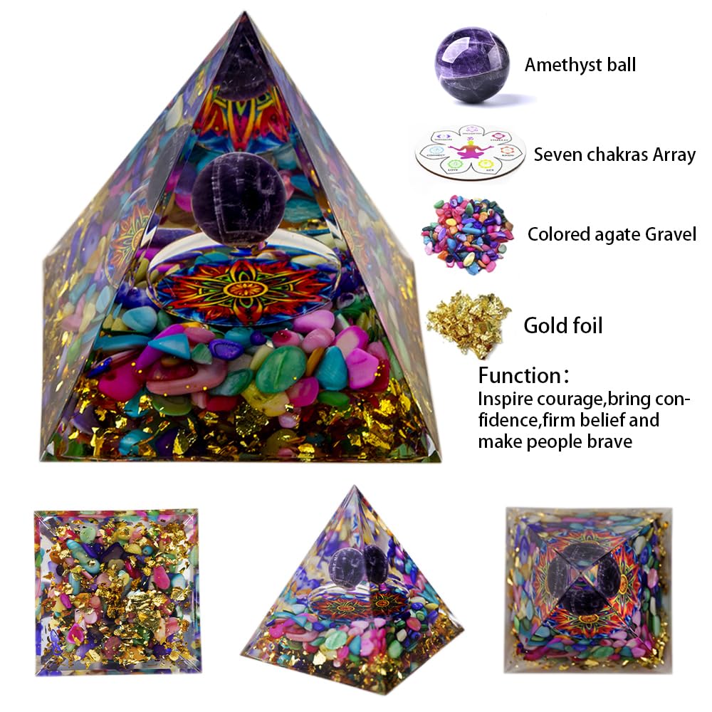 AierCrystal Natural Mineral Crystal Pyramid Energy Healing Meditation Aid Feng Shui Protection Home Decor Versatile Gift Option(2inch Pyramid Color Agate)