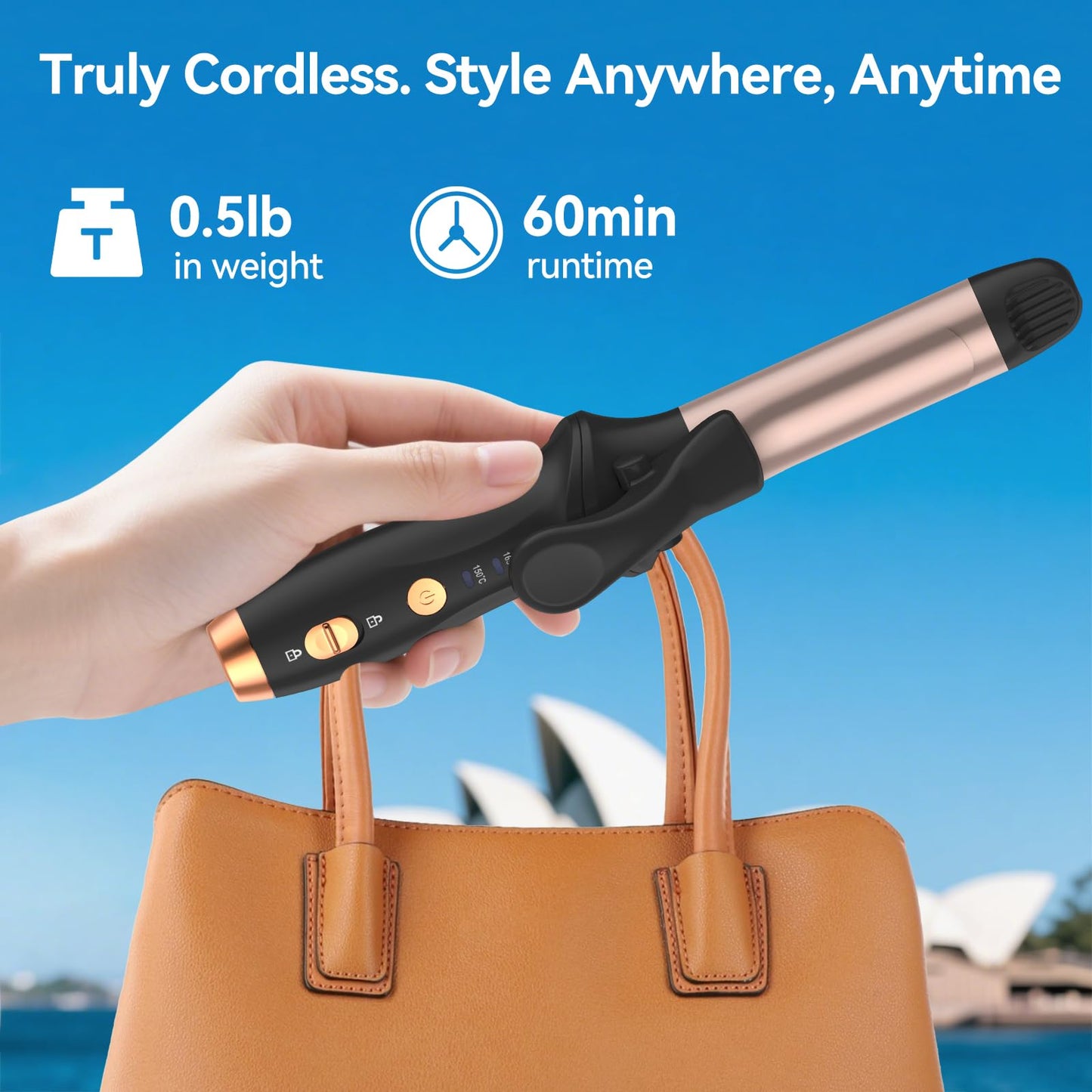 Cordless Curling Iron Mini Curling Iron, USB Rechargeable 4000 mAh 3 Temp Setting Travel Portable Hair Curler with 200 Million Negative Ion Cordless Hair Curler
