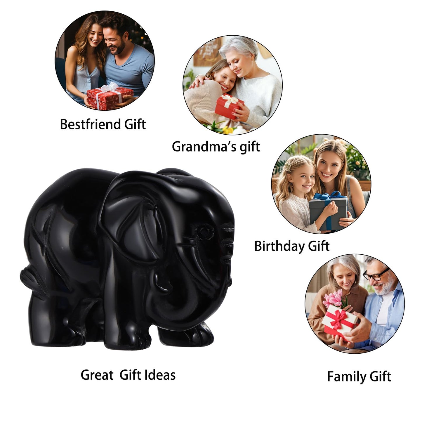 SMQ Black Obsidian Elephant Statue Gifts for Women 2''Crystal Elephant with Trunk Down Carved Lucky Pocket Spiritual Animal Carvings Home Office Desk Ornament