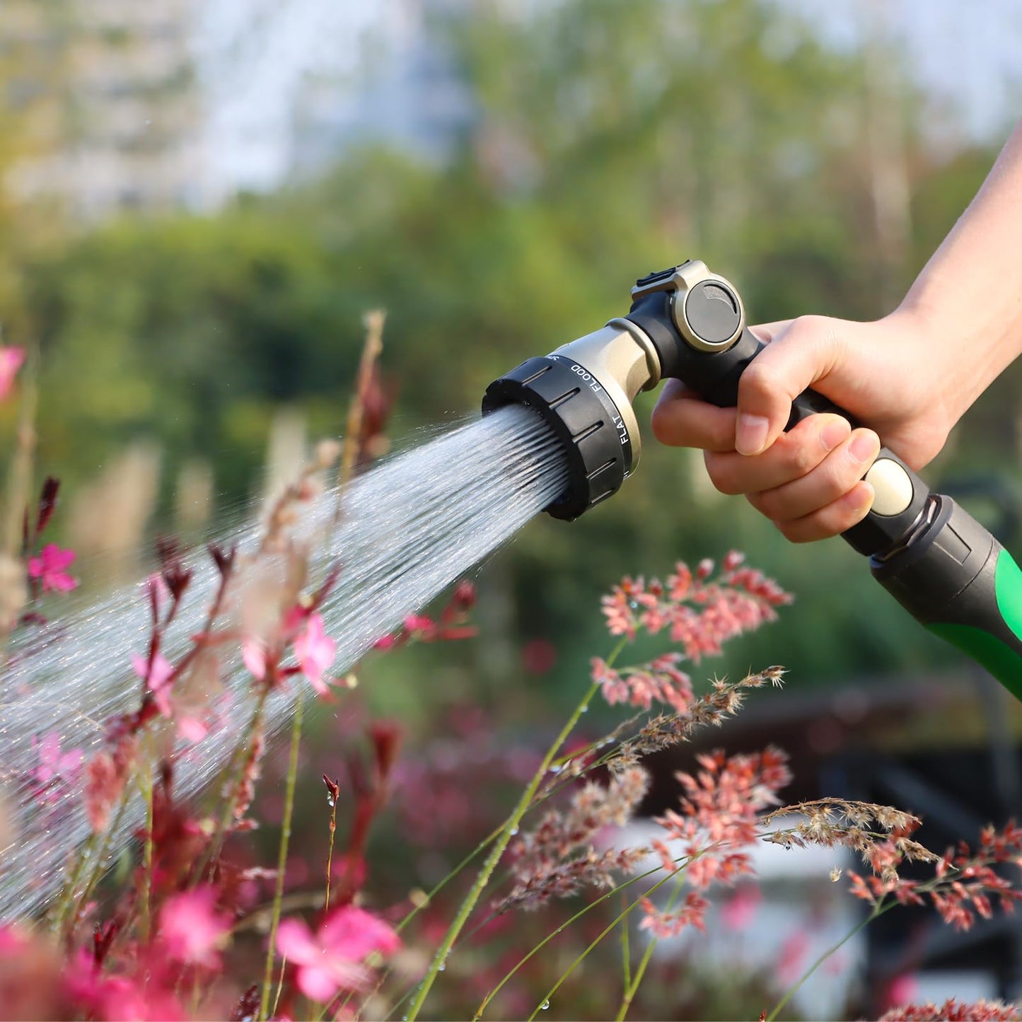 RESTMO Heavy Duty Hose Nozzle, Metal Garden Water Hose Sprayer with 7 Watering Patterns, Thumb Control, On Off Valve, High Pressure Nozzle Sprayer for Watering Plants, Car and Pet Washing, Bronze