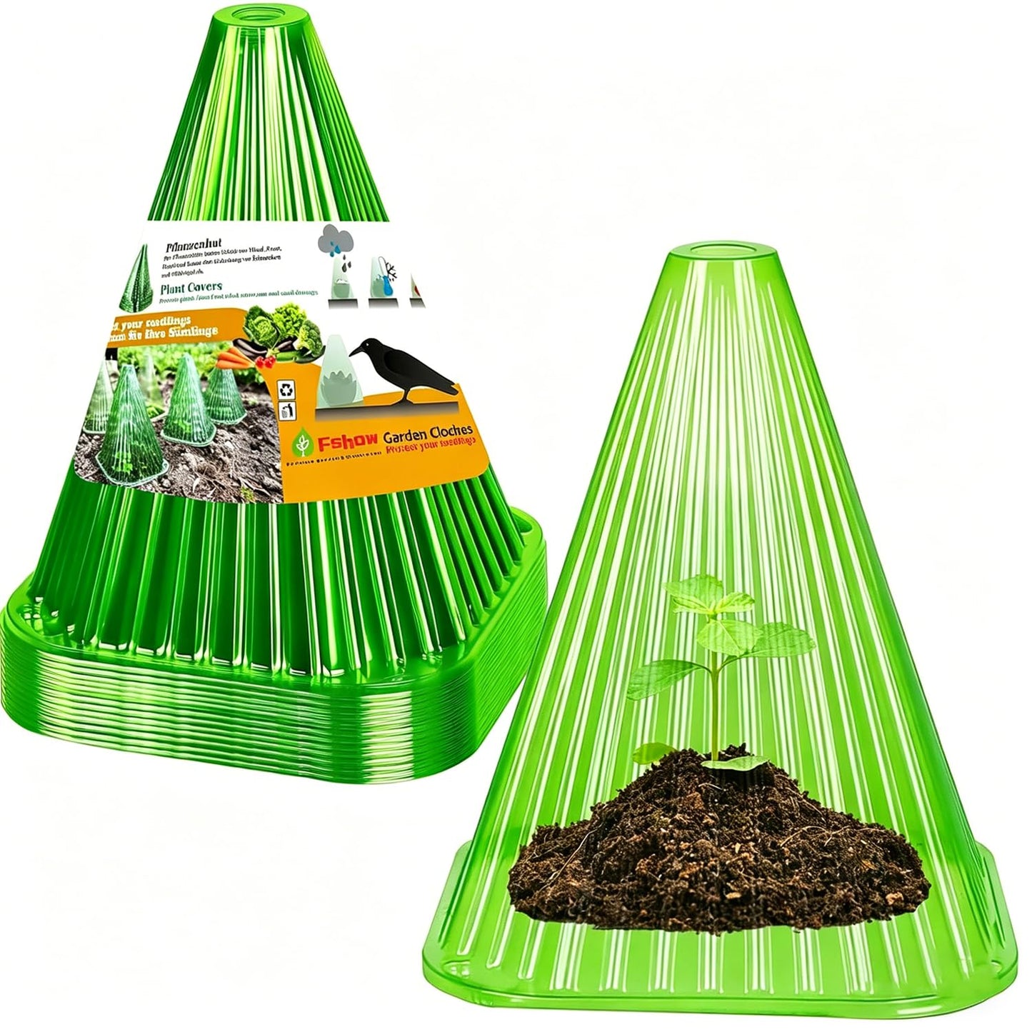 Fshow Garden Cloches,20 Pack Reusable Plant Bell Cover,Bell Jar Cloches for Protection Against Sun, Frost, Snails Etc. (Green)