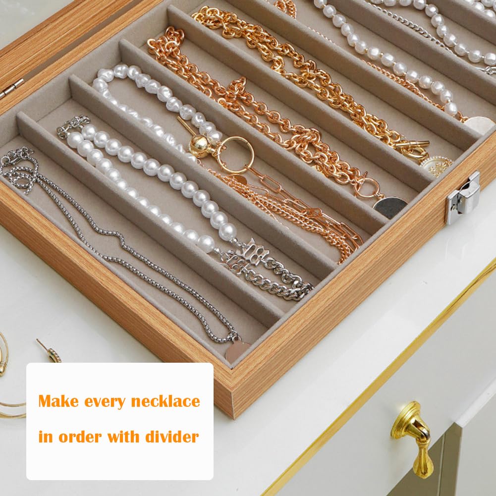 MIOINEY Glass Lid Necklace Organizer Box Transparent Necklace Holder Organizer Velvet Necklace Display Box Clear Lid Jewelry Storage Stackable Necklace Display Case for Women Girls (Style A)