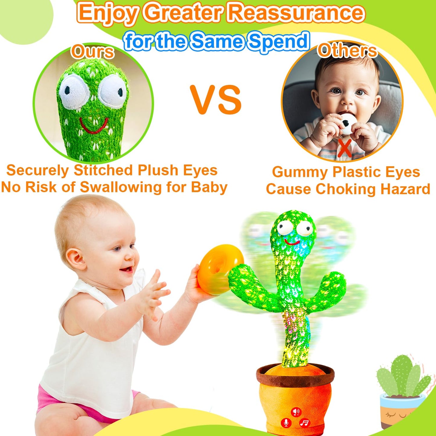 Baby Toys Interactive, Dancing Talking Cactus Toy Volume Adjustable, Mimicking Singing Repeating, Easter Gifts / Easter Basket Stuffers for Baby Toddler, Toddler Infant Baby Toys Gifts for Boys Girls