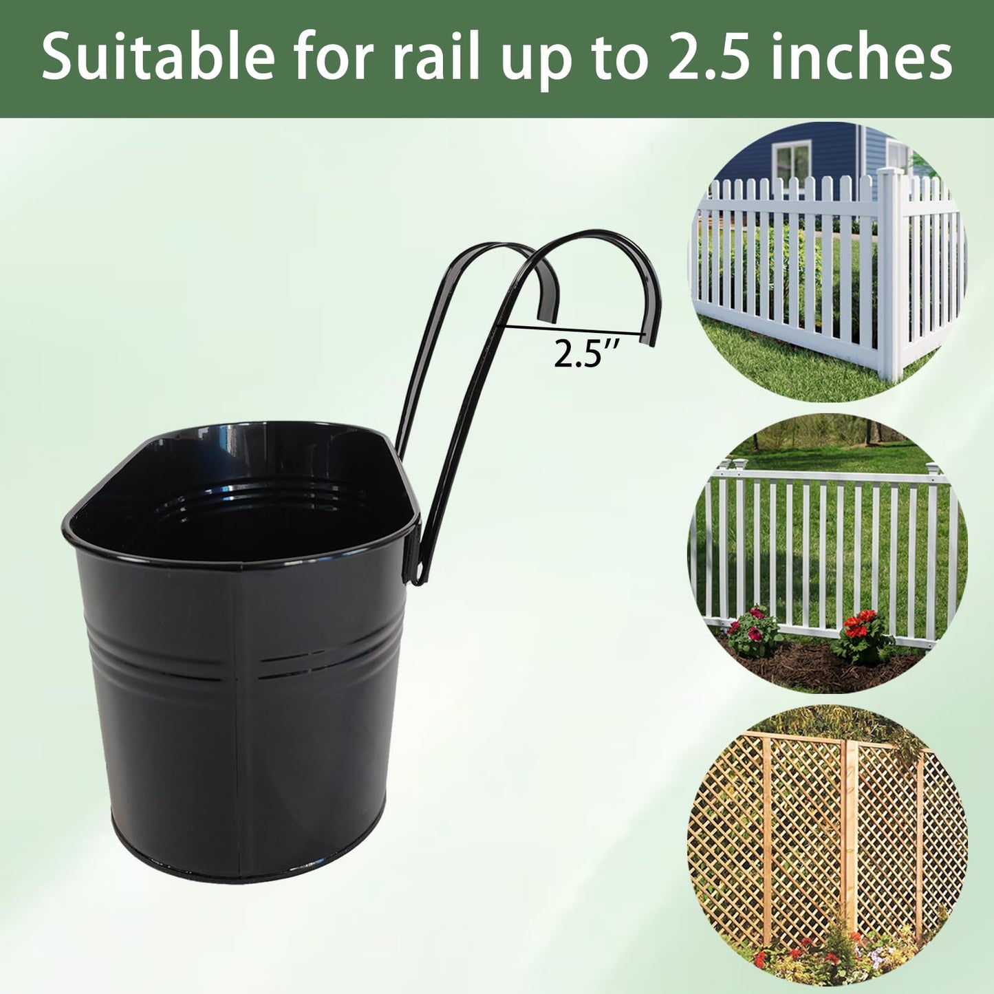 Joyfernal 12" Balcony Railing Planters, Outdoor Hanging Planter for Fence, Stylish Metal Porch Deck Flower Pot for Herbs & Succulents (Black, Pack of 6)
