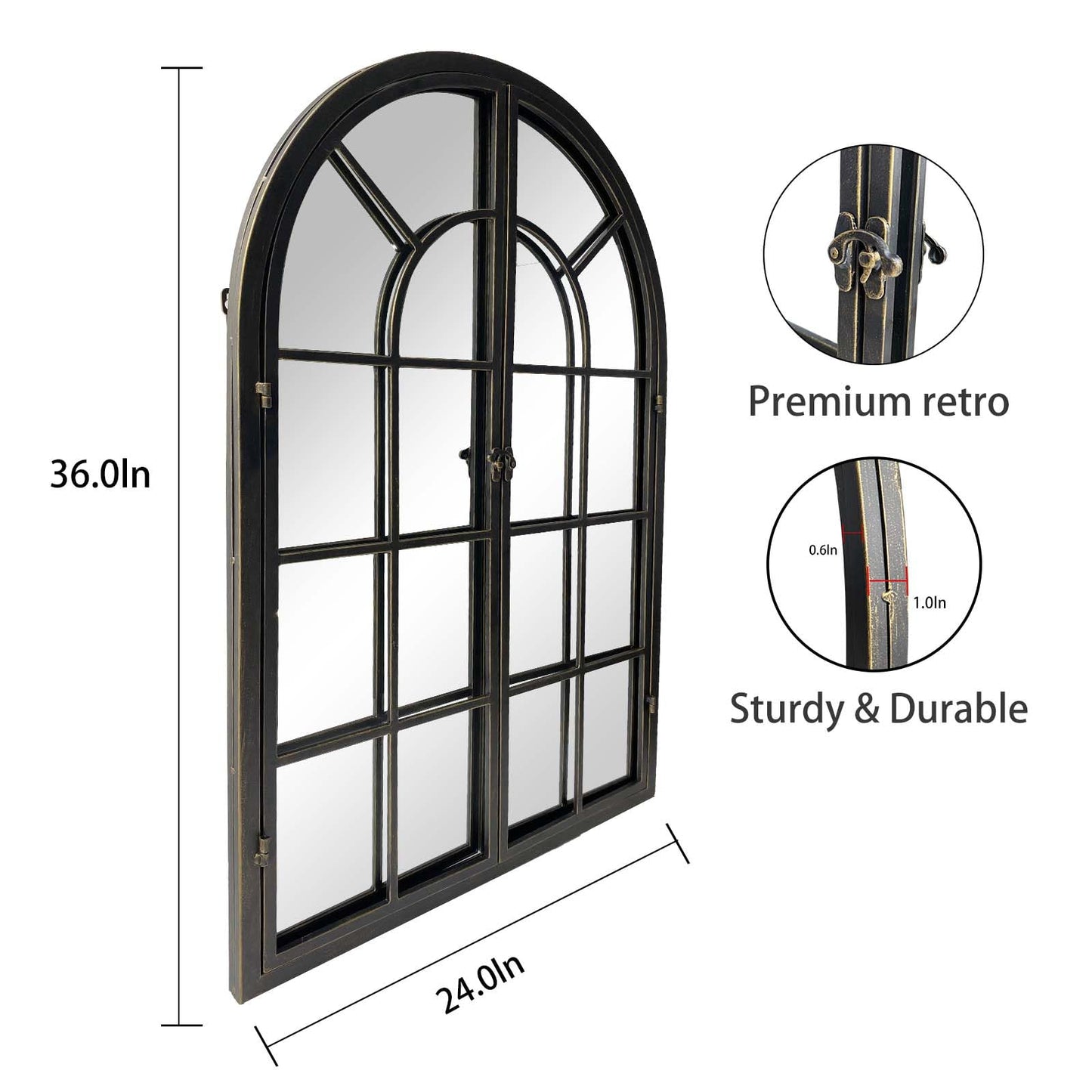 ironsmithn Arched Window Mirror, 36"x24" Grid Mirrors, Windowpane Mirror, Black Metal Arch Mirrors for Decor Living Room Fireplace Entryway Bedroom Hallway