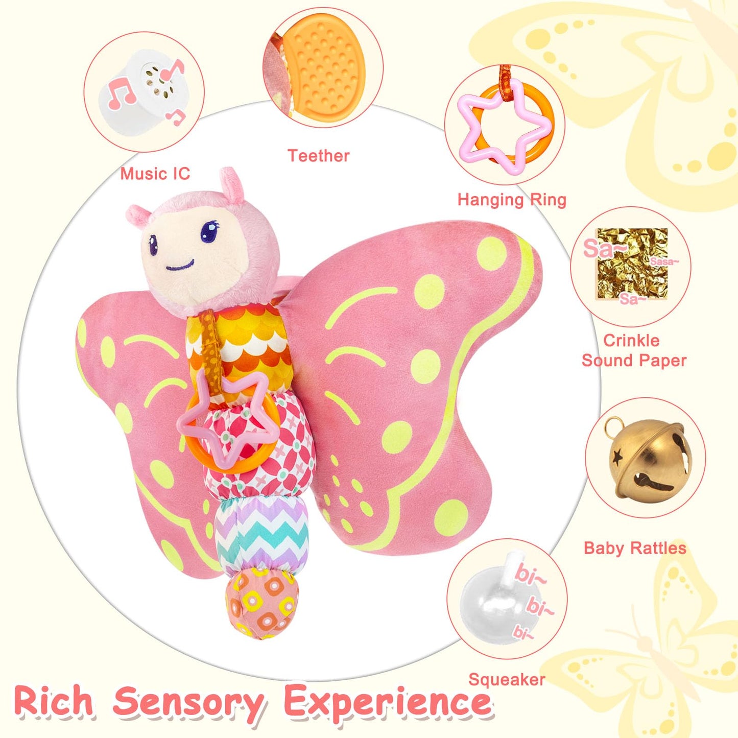 VOILBTOY Musical Toy for 0-1-2 Year Old Girls and Boys - Ball Drop Toy & Butterfly Toy