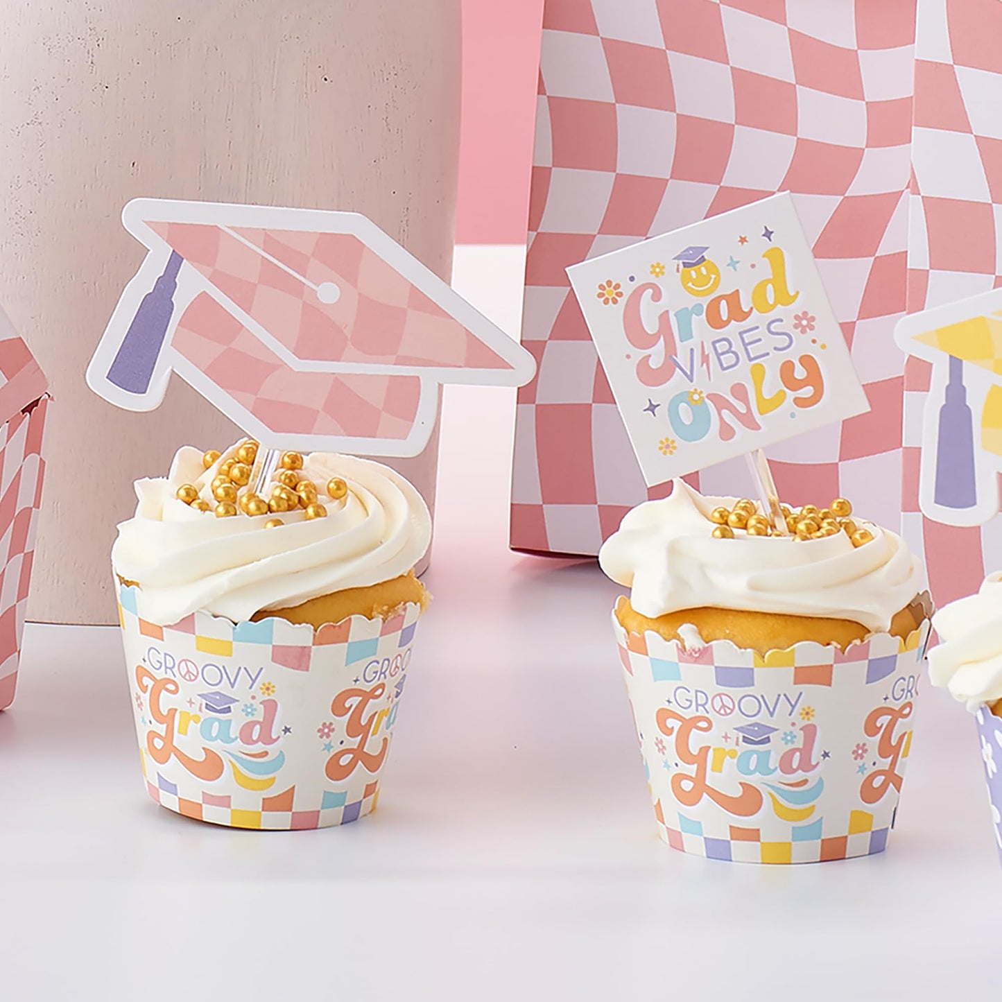 Big Dot of Happiness Groovy Grad - Cupcake Decoration - Hippie Graduation Party Cupcake Wrappers and Treat Picks Kit - Set of 24