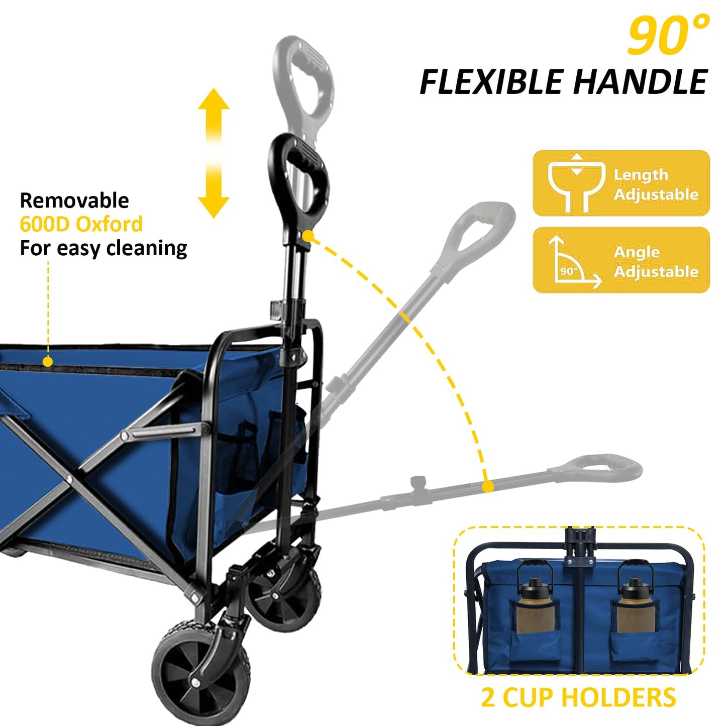 SAILARY Collapsible Utility Cart Folding Wagon, 320lbs Capacity Lightweight Rolling Cart with Quiet Wheels, Quick-Fold Design for Camping, Shopping, Ourdoor Use, Blue 2PCS