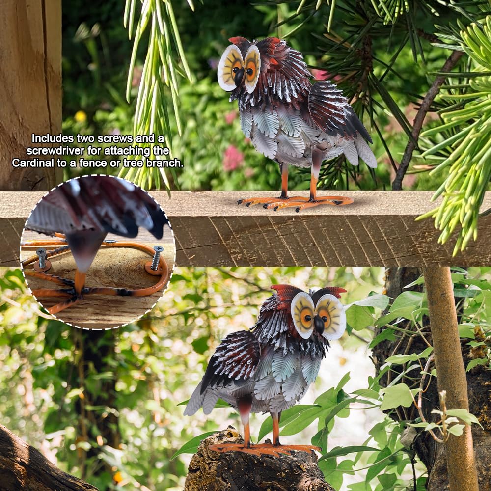 hogardeck Owl Garden Decor Outdoor Statues, 2PCs Large Metal Bird Standing Yard Art, Lawn Sculptures Ornaments for Outside Patio Pond Backyard, Holiday Sympathy Gifts for Grandma Mom