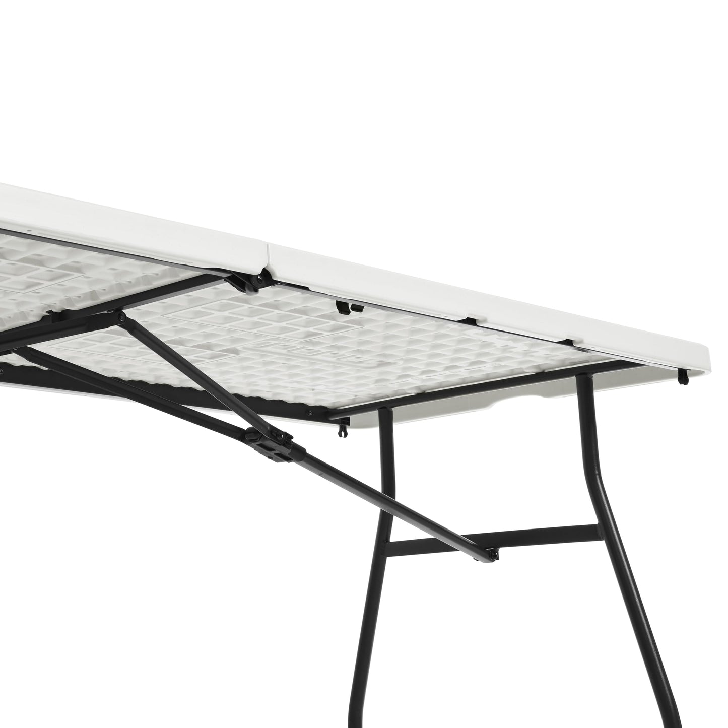 Amazon Basics Heavy Duty Portable Folding Table, 6 ft, Indoor & Outdoor, Fold-in-Half Design with Carrying Handle, White